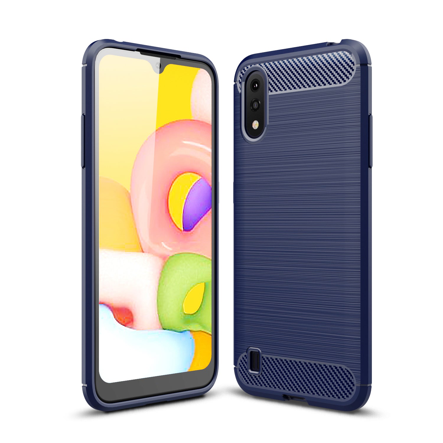 Samsung A01 Carbon Fibre TPU Case Slim Shockproof Cover Navy
