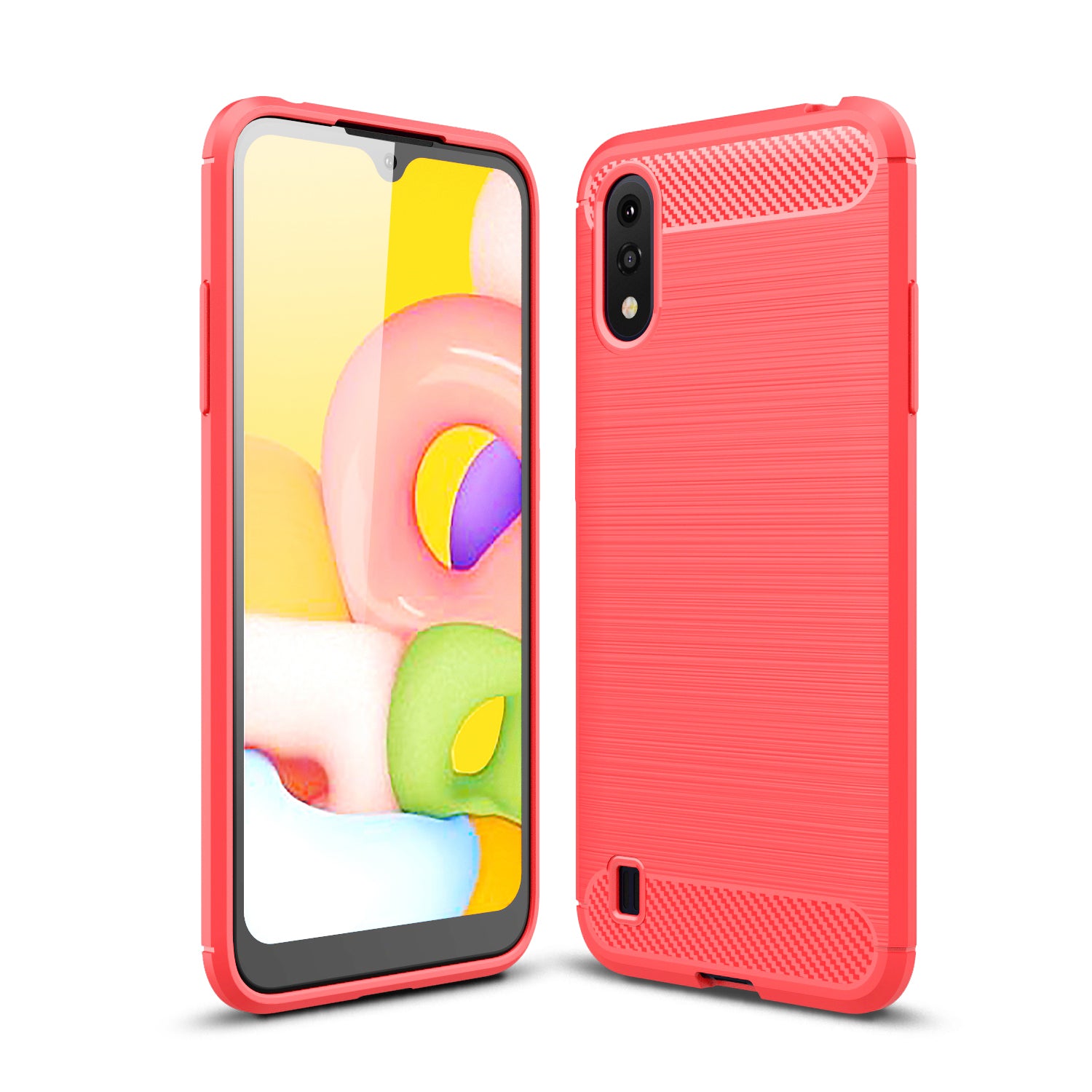 Samsung A01 Carbon Fibre TPU Case Slim Shockproof Cover Red