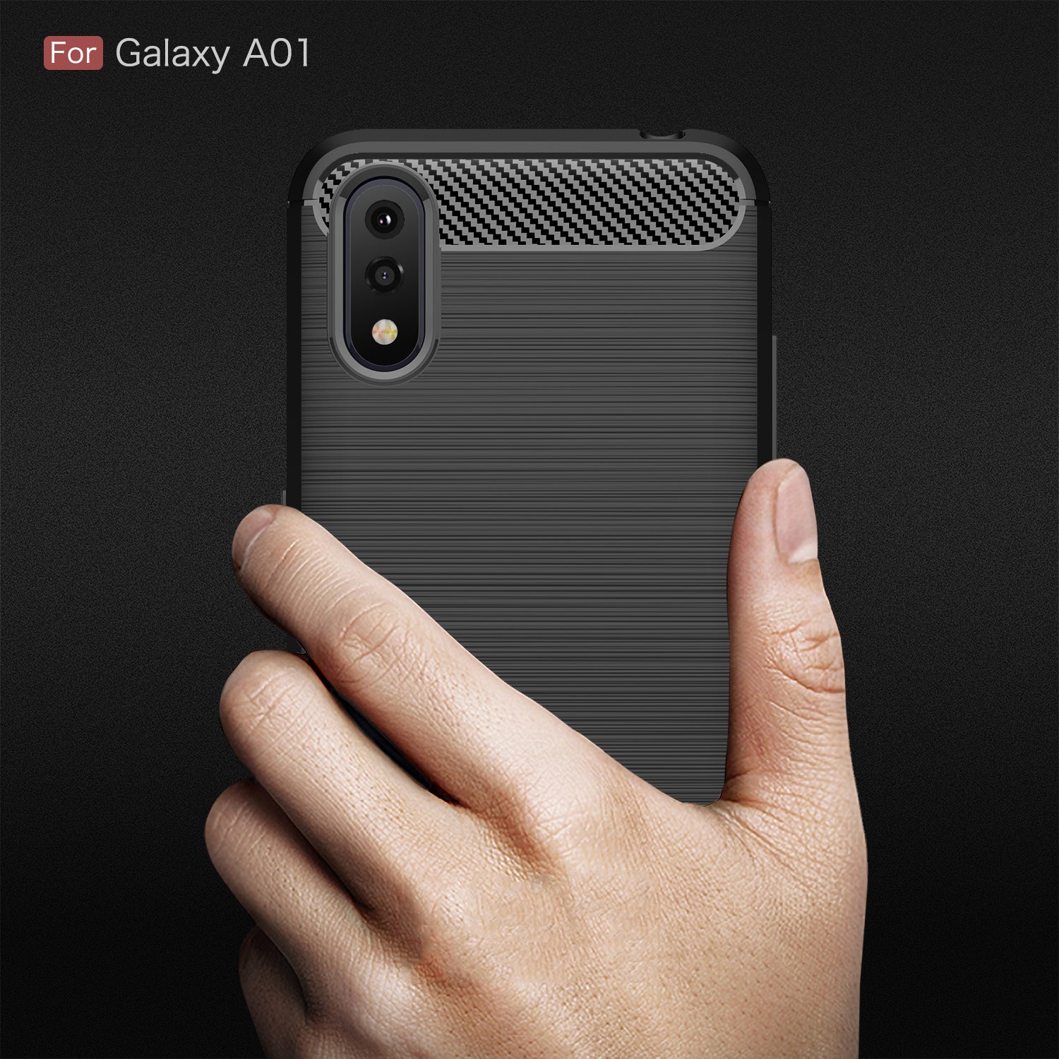 Samsung A01 Carbon Fibre TPU Case Slim Shockproof Cover Black