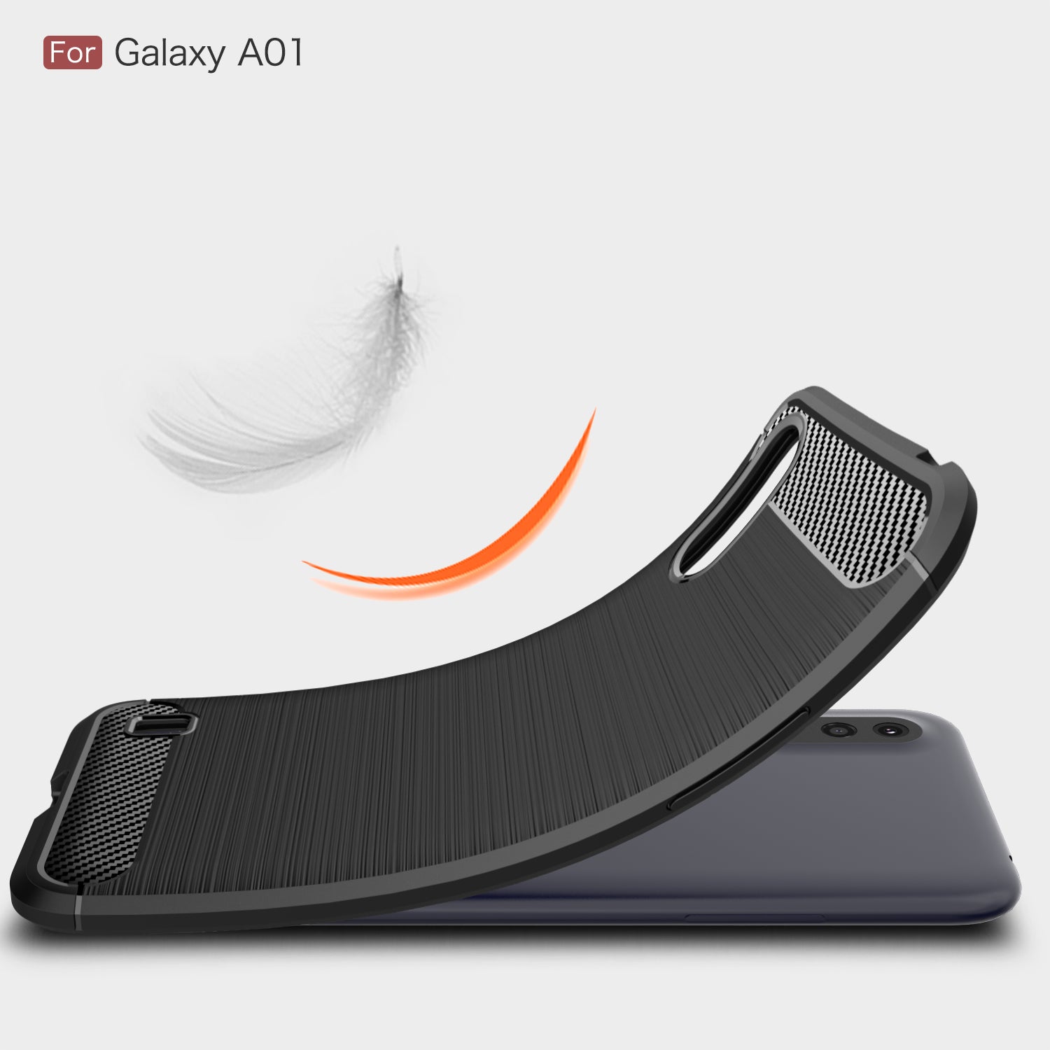 Samsung A01 Carbon Fibre TPU Case Slim Shockproof Cover Black