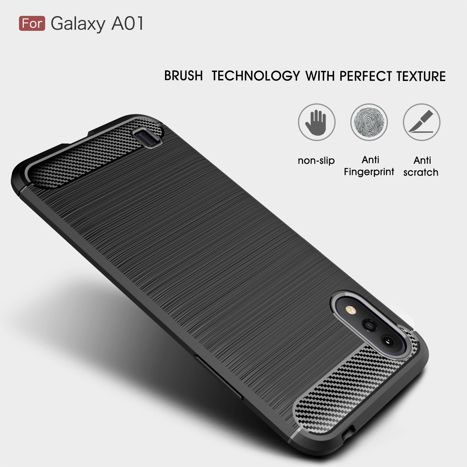 Samsung A01 Carbon Fibre TPU Case Slim Shockproof Cover Black