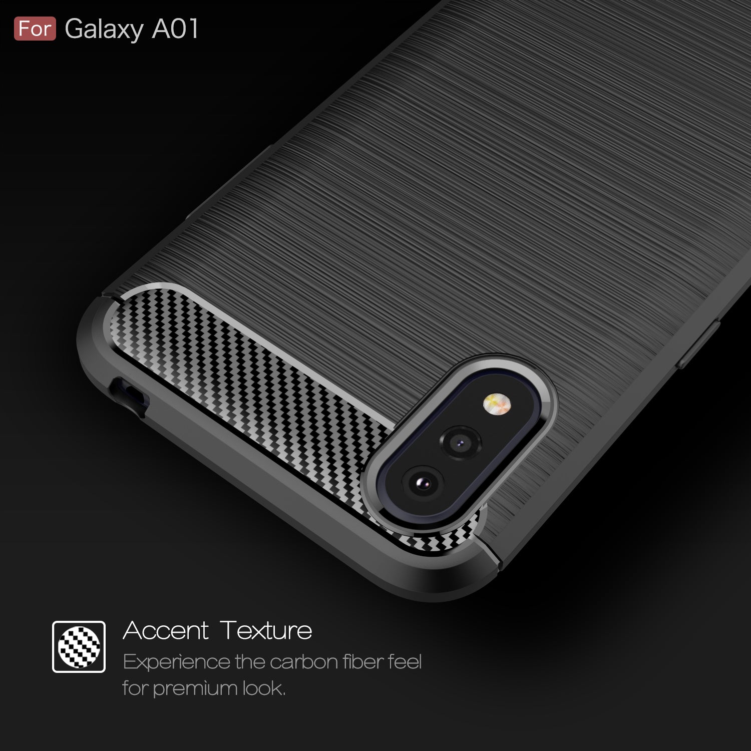 Samsung A01 Carbon Fibre TPU Case Slim Shockproof Cover Black