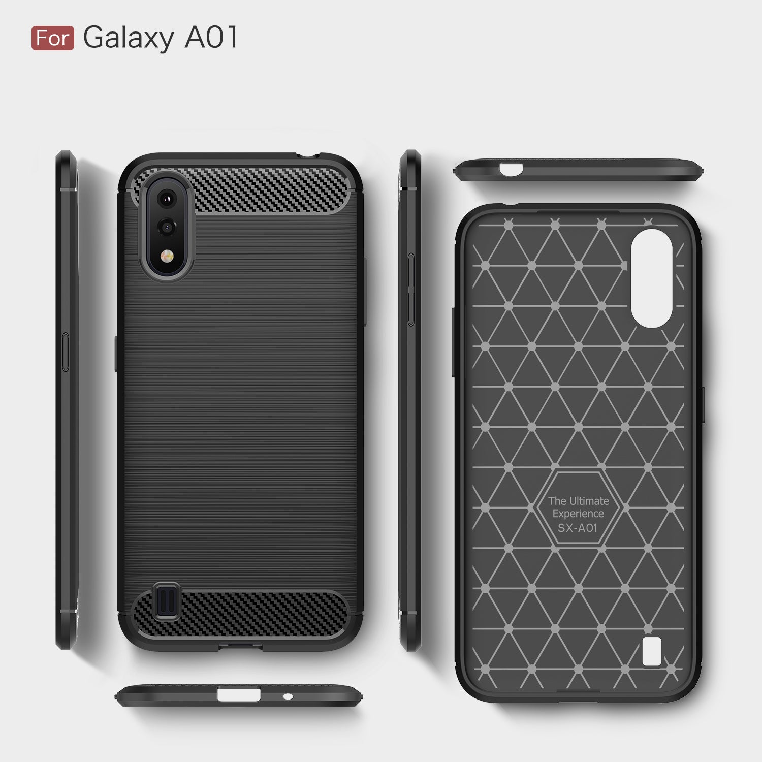 Samsung A01 Carbon Fibre TPU Case Slim Shockproof Cover Black