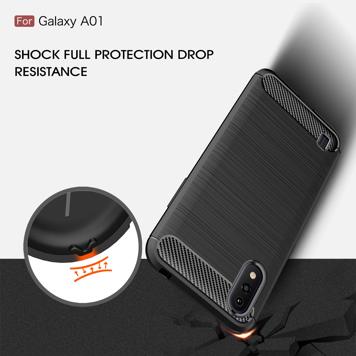 Samsung A01 Carbon Fibre TPU Case Slim Shockproof Cover Black