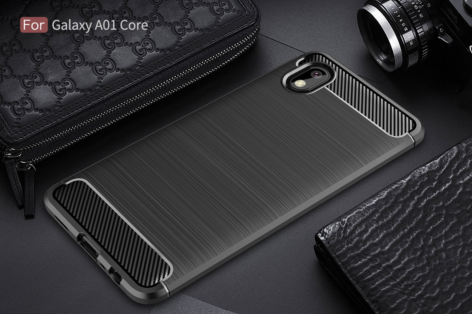 Samsung A01-Core Carbon Fibre TPU Case Slim Shockproof Cover Black