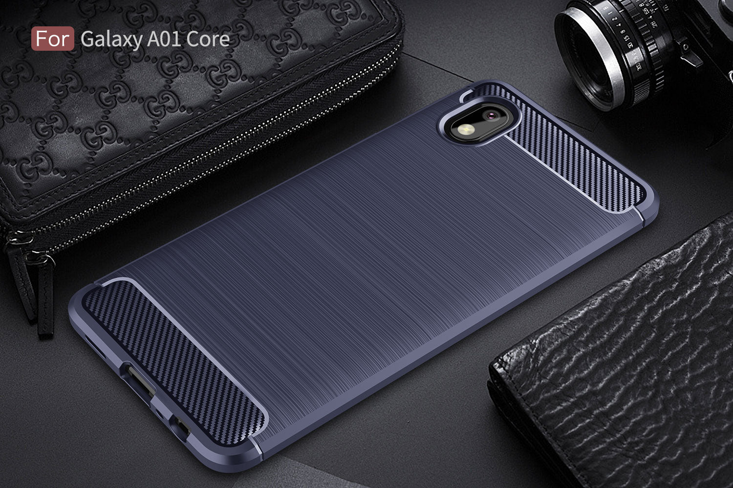 Samsung A01-Core Carbon Fibre TPU Case Slim Shockproof Cover Navy