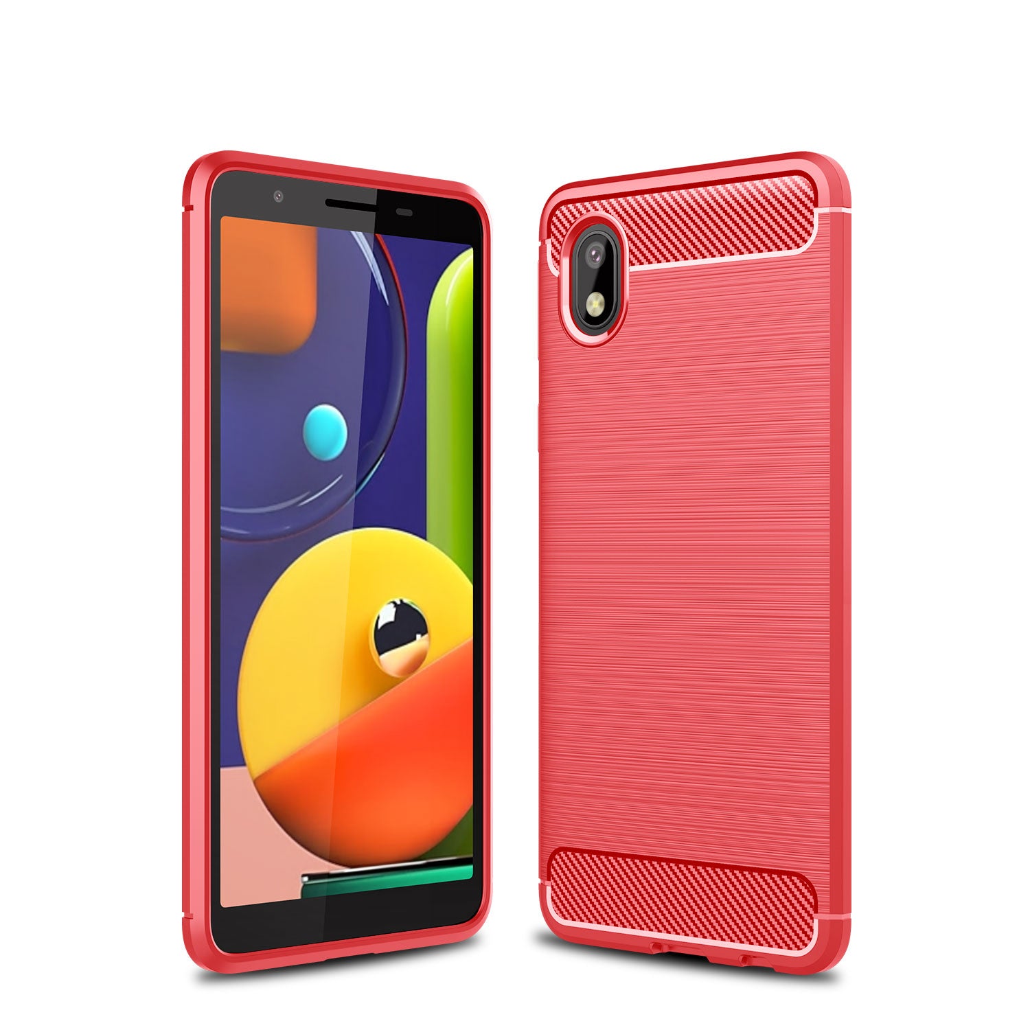 Samsung A01-Core Carbon Fibre TPU Case Slim Shockproof Cover Red