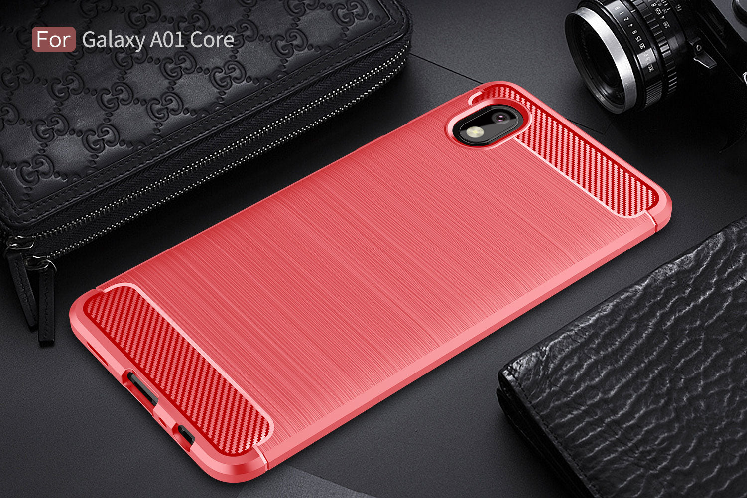 Samsung A01-Core Carbon Fibre TPU Case Slim Shockproof Cover Red