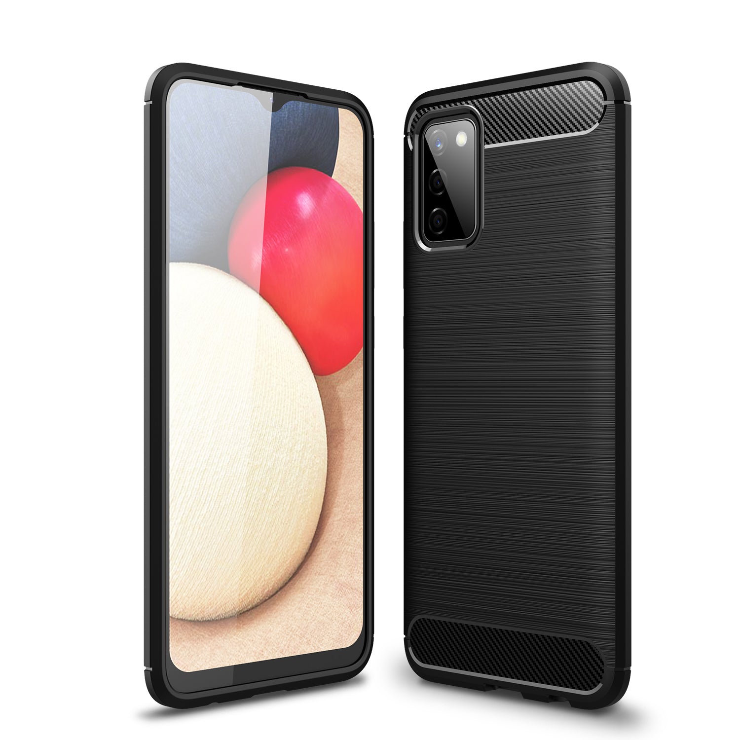 Samsung A02S Carbon Fibre TPU Case Slim Shockproof Cover Black