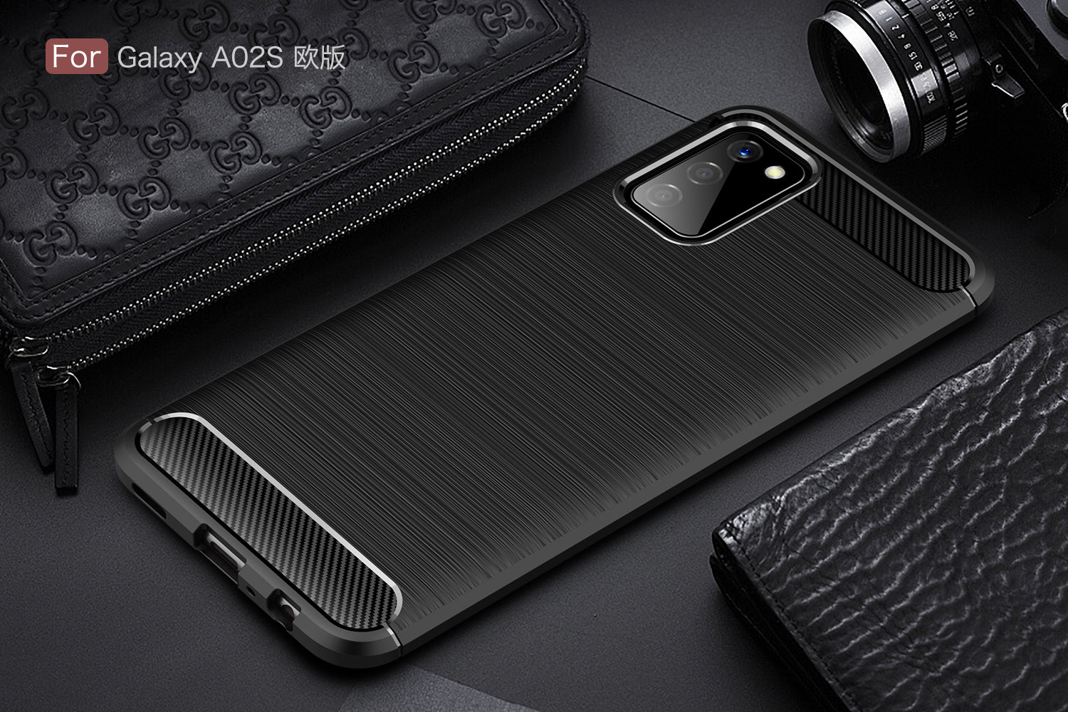 Samsung A02S Carbon Fibre TPU Case Slim Shockproof Cover Black