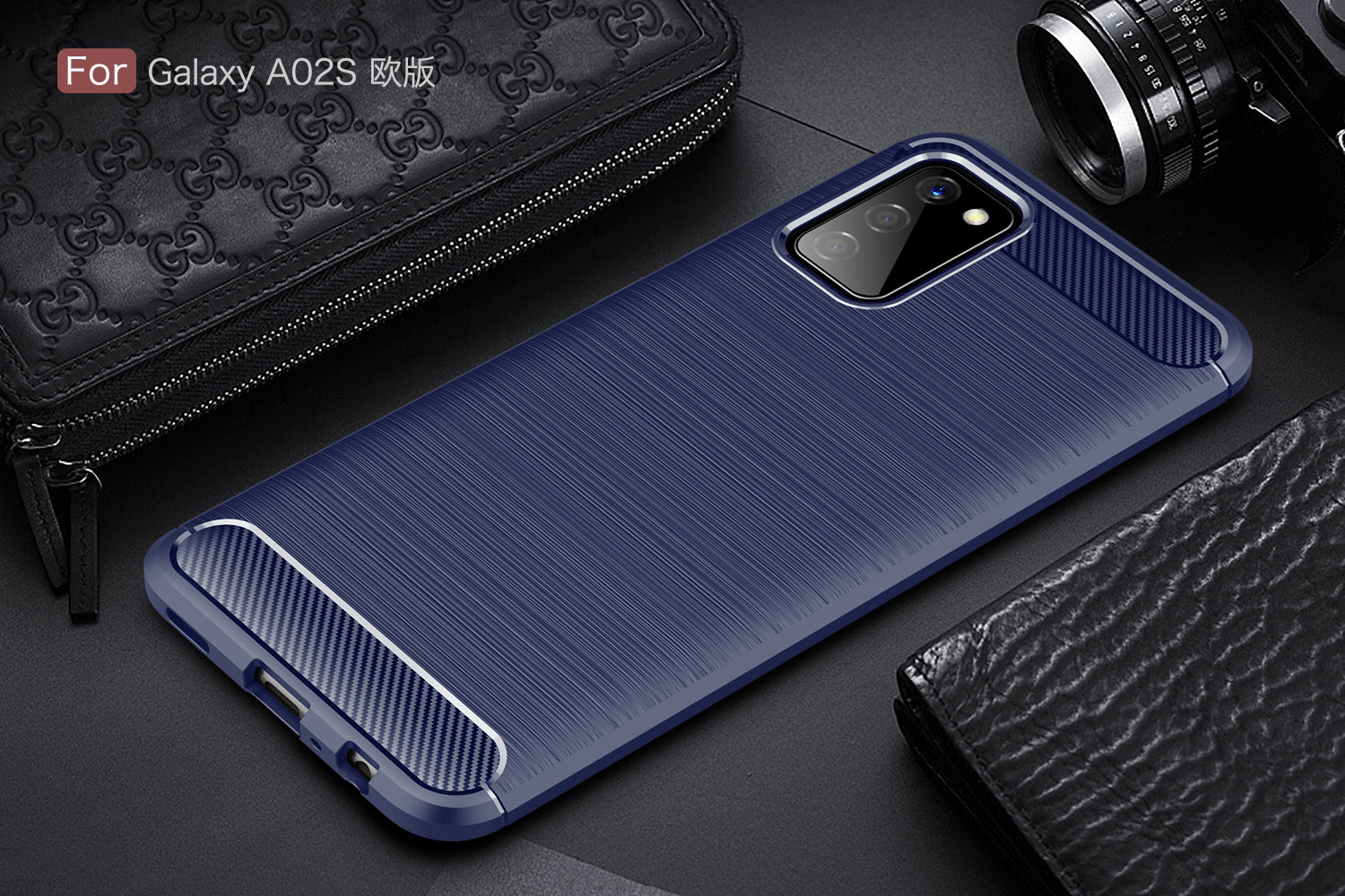 Samsung A02S Carbon Fibre TPU Case Slim Shockproof Cover Navy
