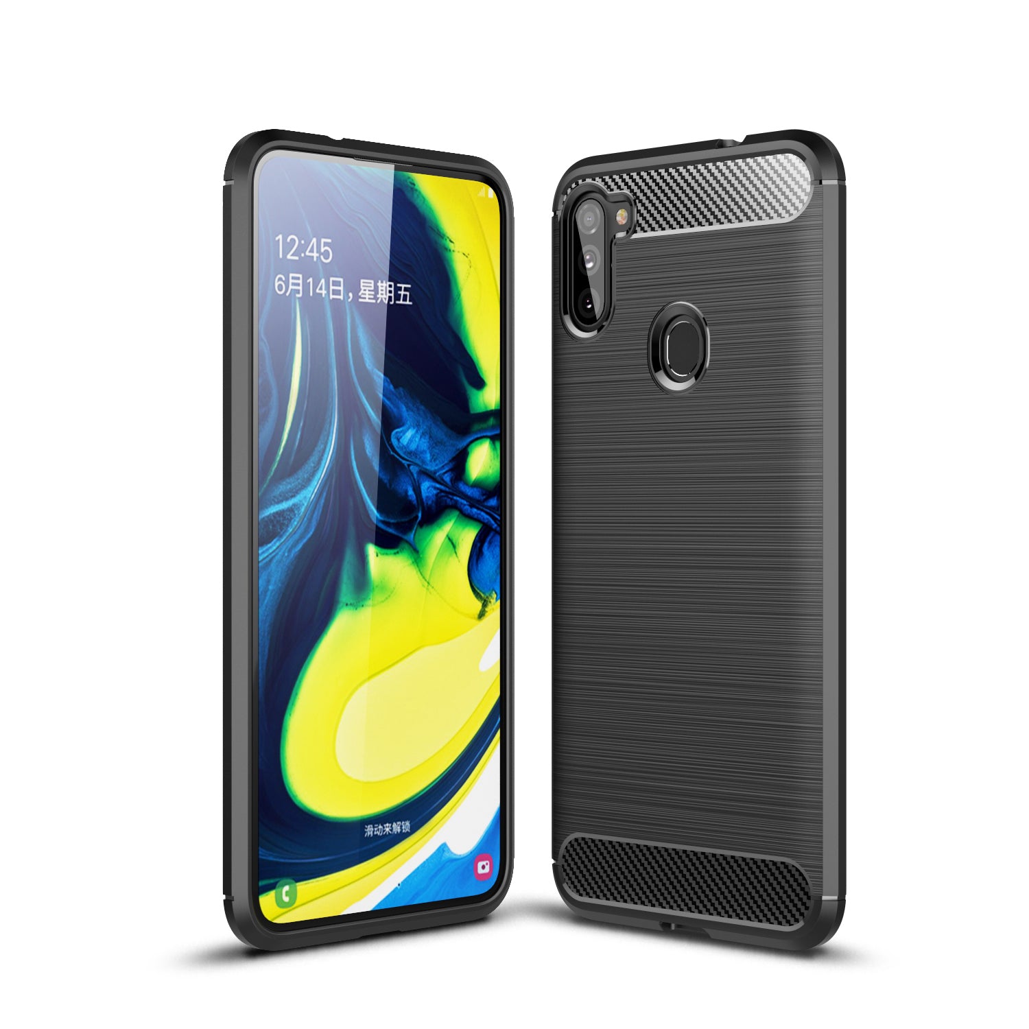 Samsung A11 Carbon Fibre TPU Case Slim Shockproof Cover Black