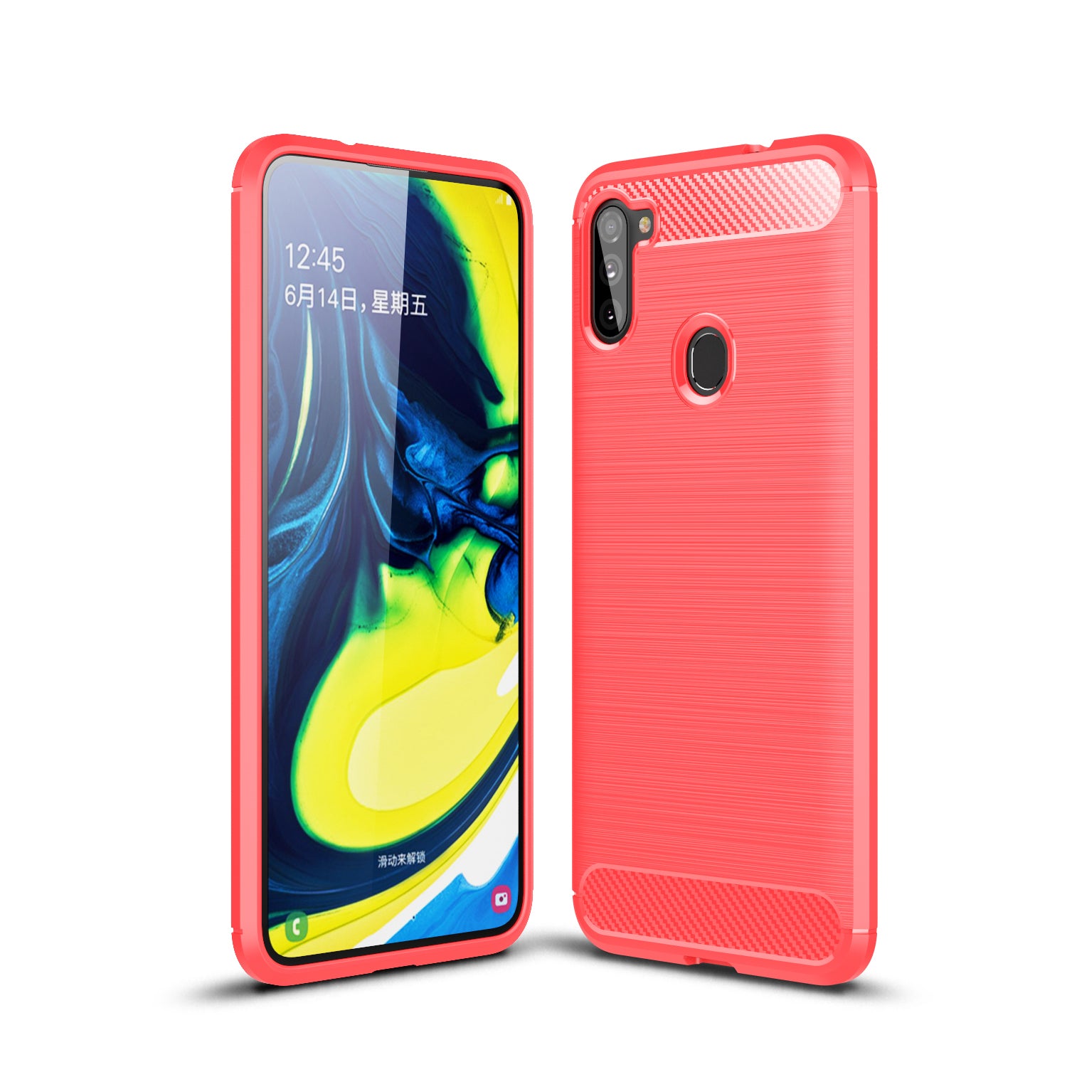 Samsung A11 Carbon Fibre TPU Case Slim Shockproof Cover Red