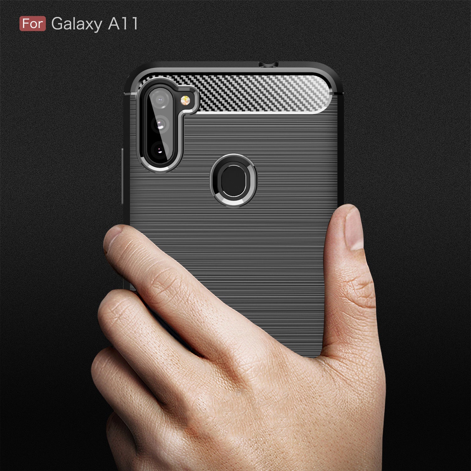 Samsung A11 Carbon Fibre TPU Case Slim Shockproof Cover Black