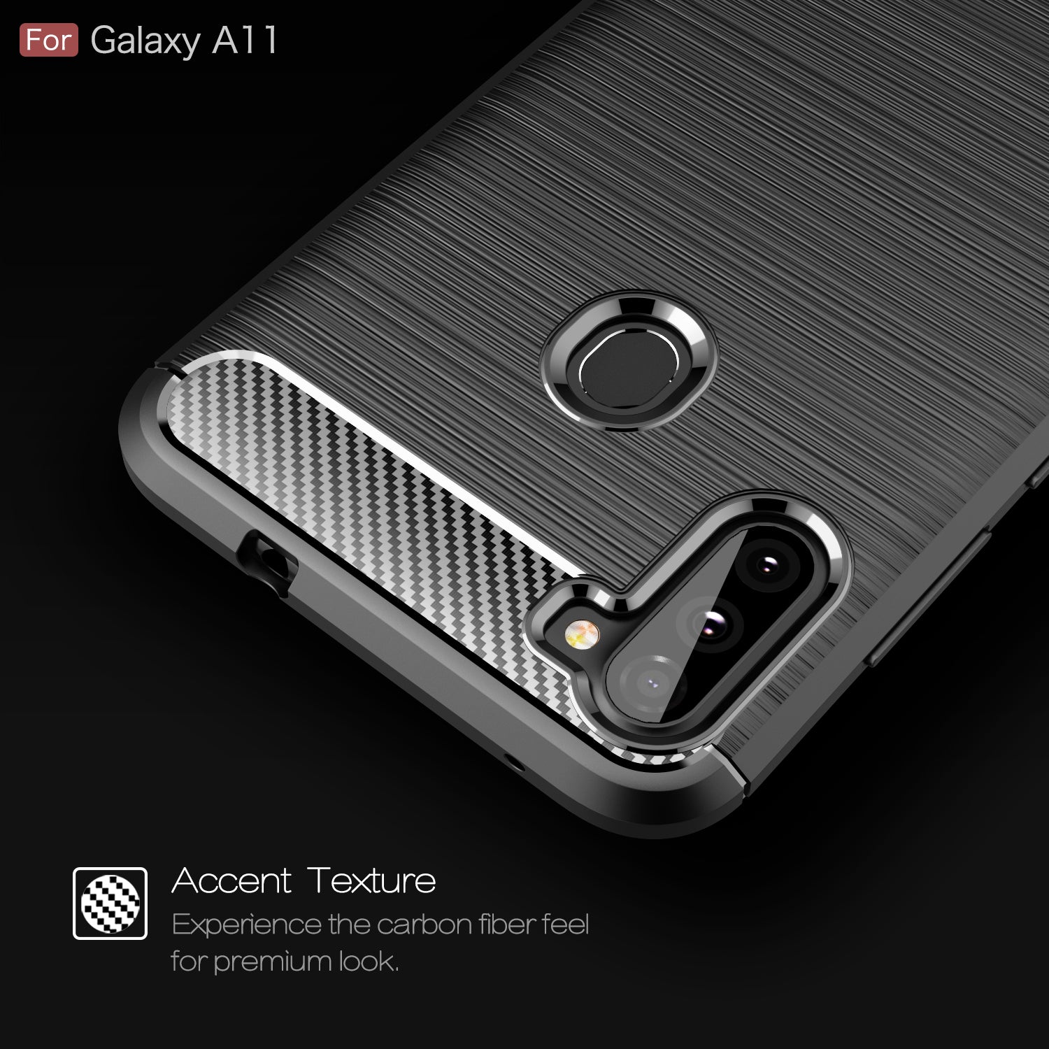 Samsung A11 Carbon Fibre TPU Case Slim Shockproof Cover Black