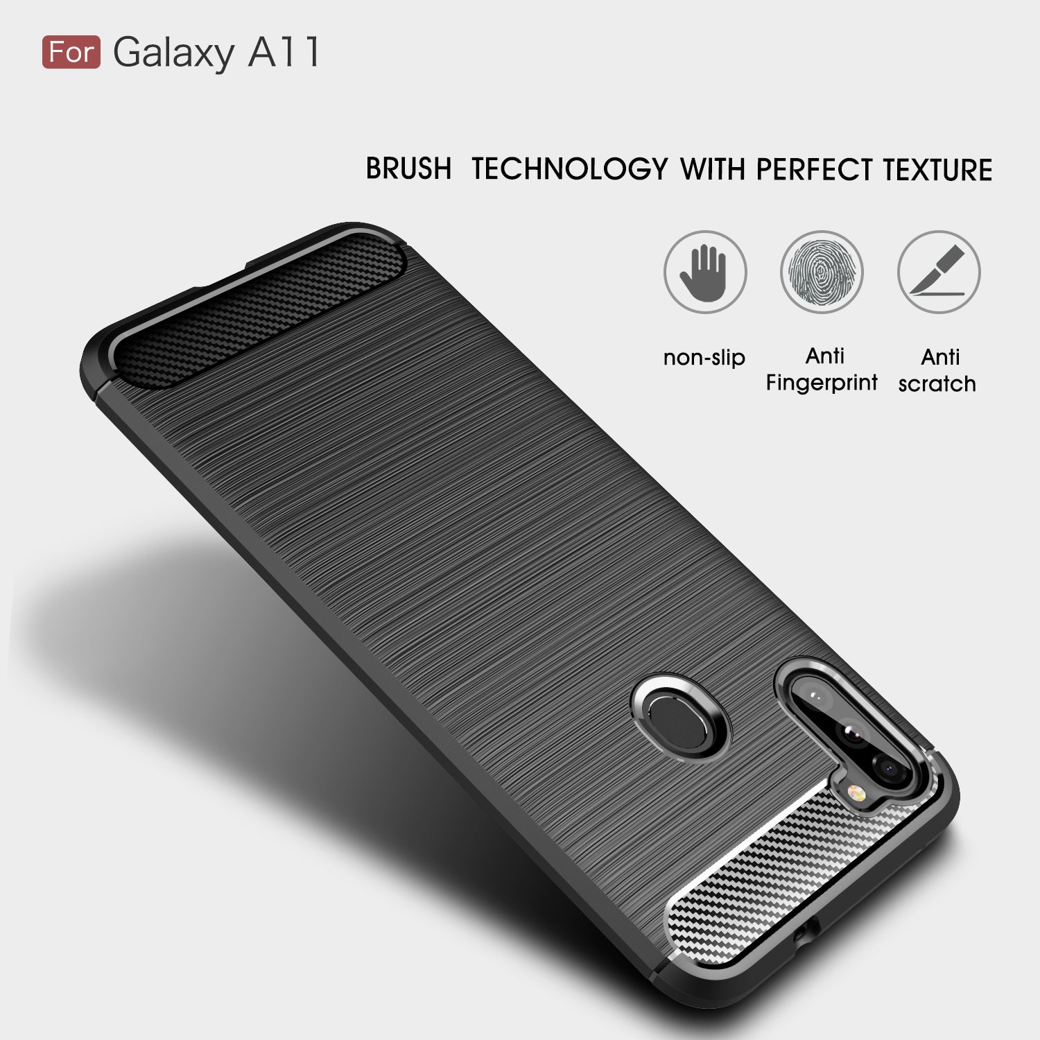 Samsung A11 Carbon Fibre TPU Case Slim Shockproof Cover Black