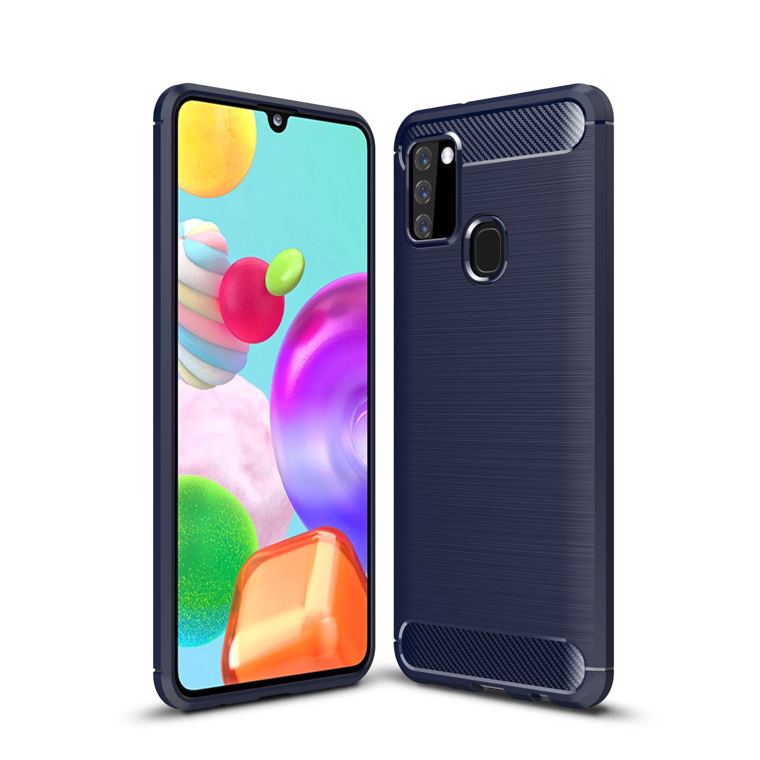 Samsung A21s Carbon Fibre TPU Case Slim Shockproof Cover Navy