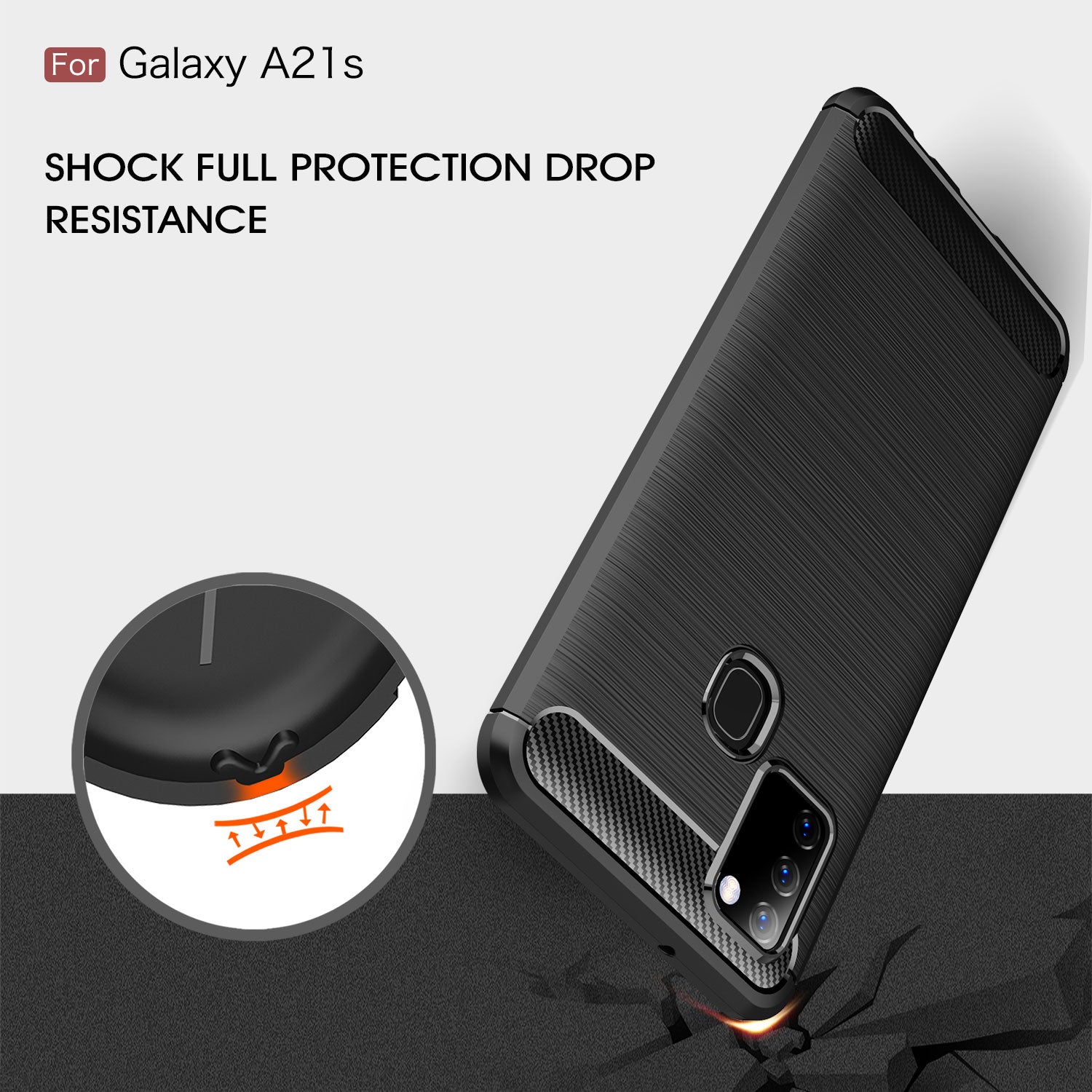 Samsung A21s Carbon Fibre TPU Case Slim Shockproof Cover Black