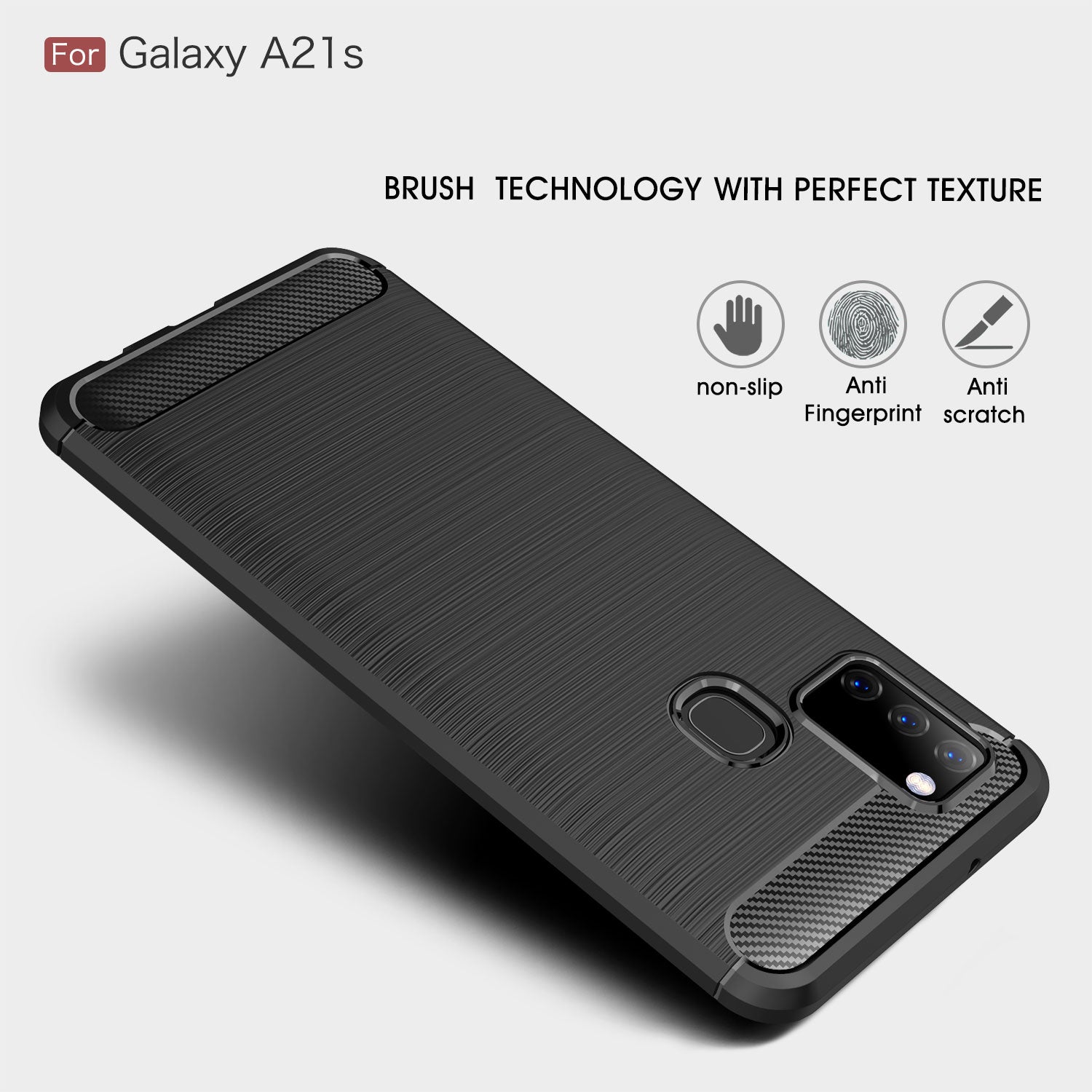 Samsung A21s Carbon Fibre TPU Case Slim Shockproof Cover Black