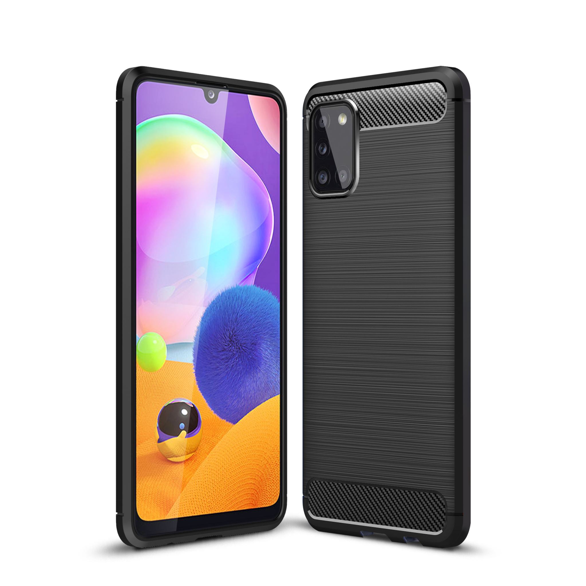Samsung A31 Carbon Fibre TPU Case Slim Shockproof Cover Black