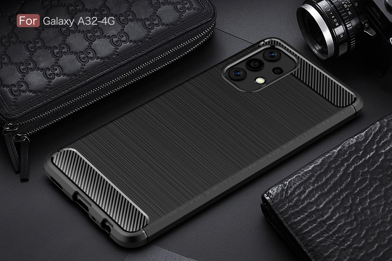 Samsung A32-4G Carbon Fibre TPU Case Slim Shockproof Cover Black