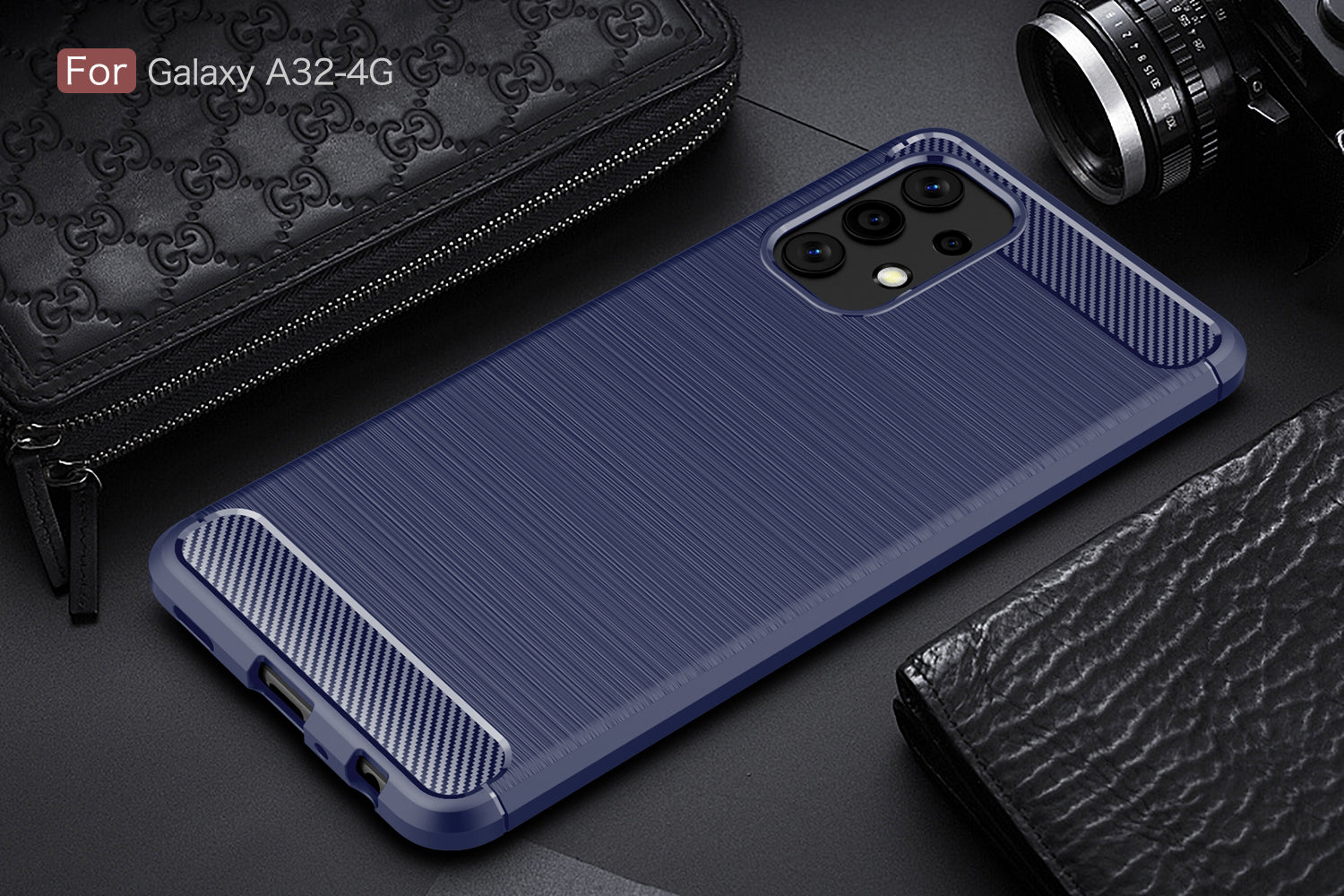 Samsung A32-4G Carbon Fibre TPU Case Slim Shockproof Cover Navy