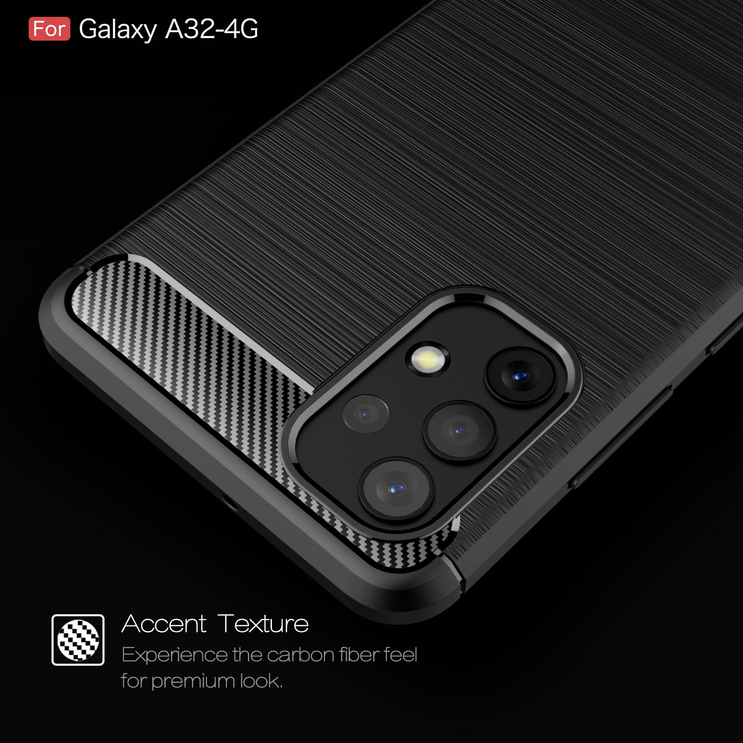 Samsung A32-4G Carbon Fibre TPU Case Slim Shockproof Cover Black