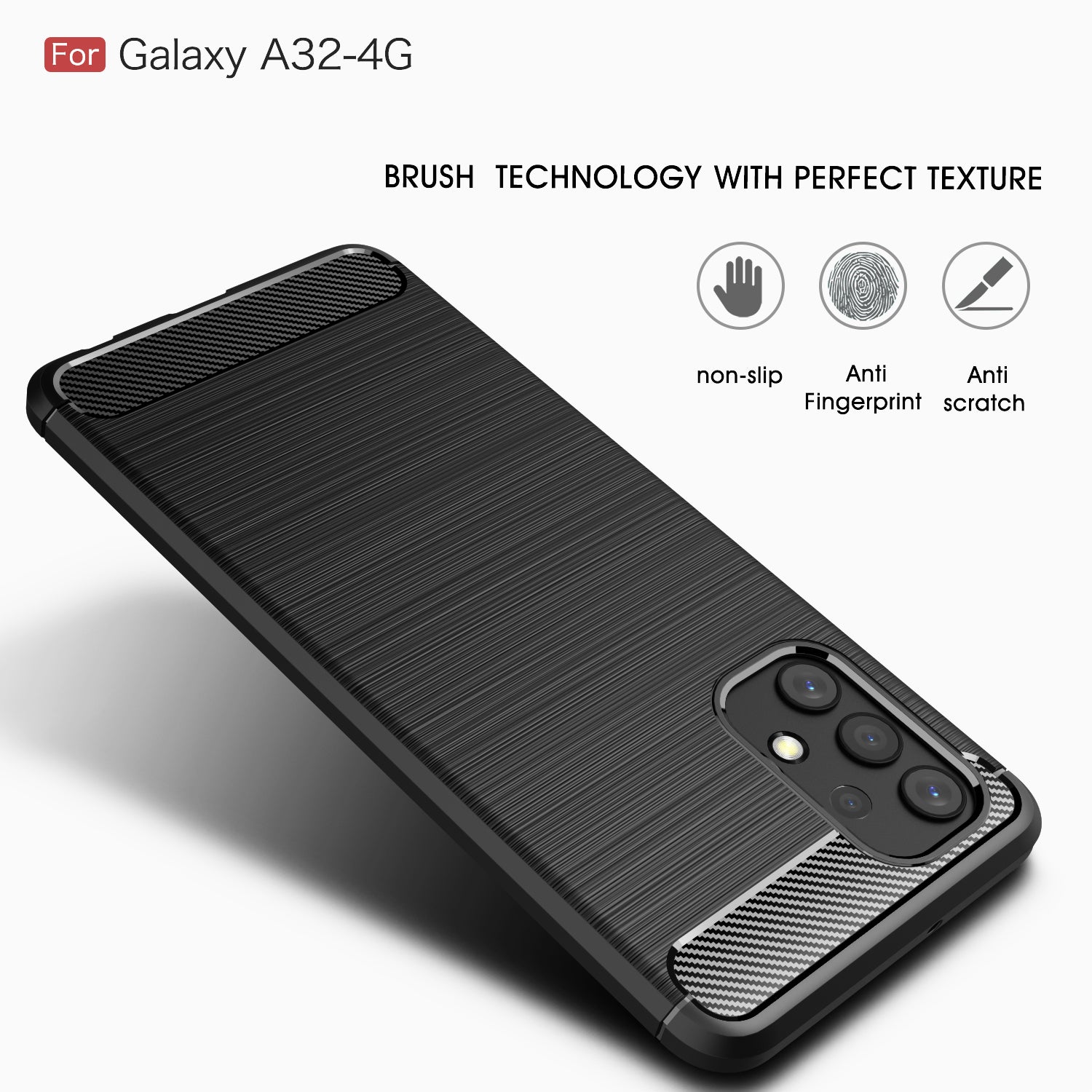 Samsung A32-4G Carbon Fibre TPU Case Slim Shockproof Cover Black