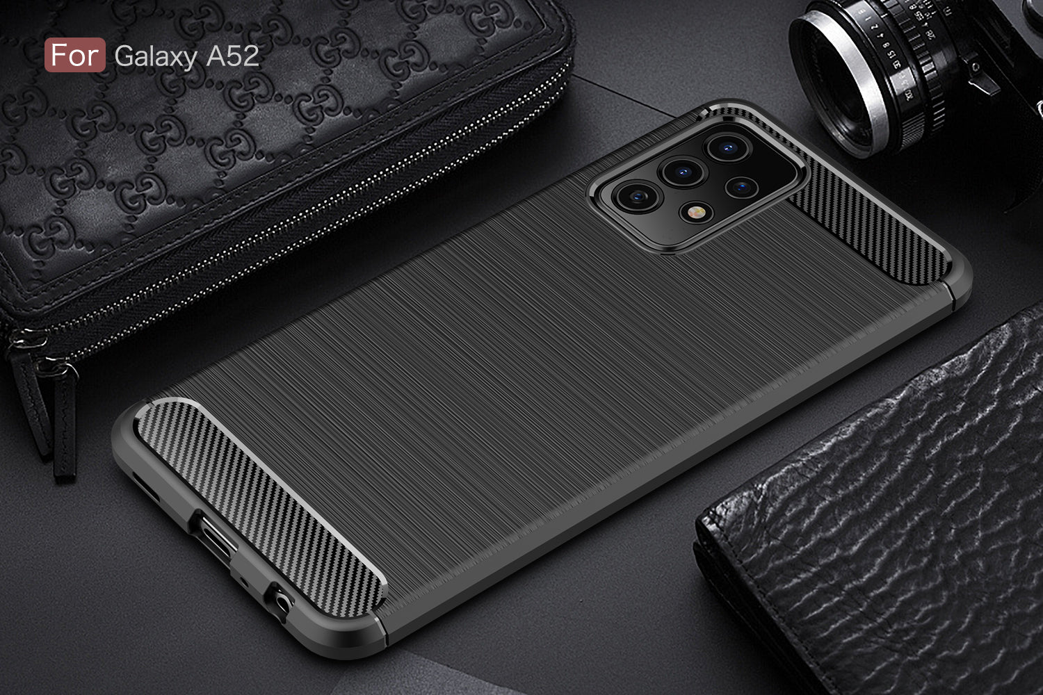 Samsung A52s 5G Carbon Fibre TPU Case Slim Shockproof Cover Black