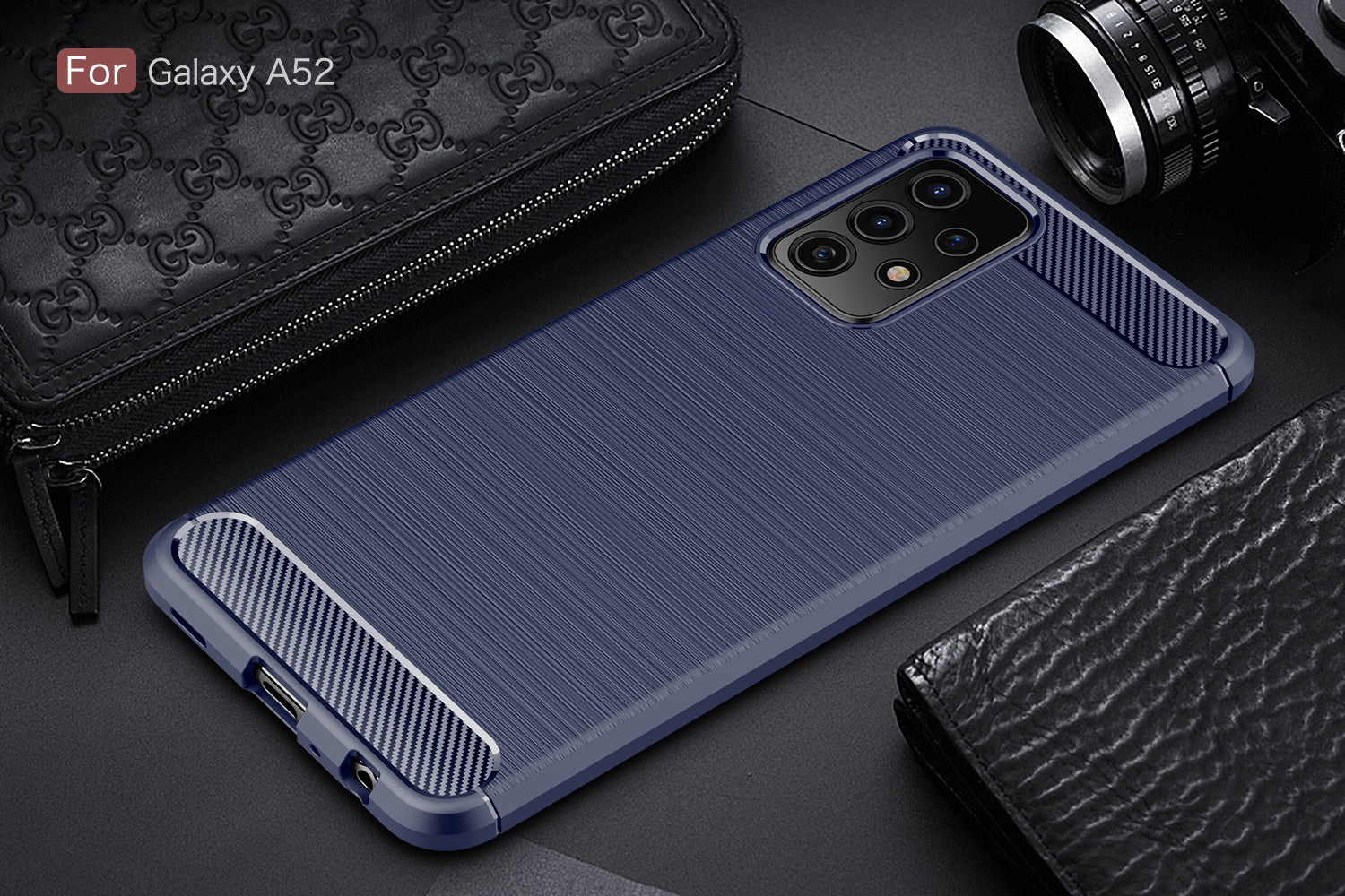 Samsung A52s 5G Carbon Fibre TPU Case Slim Shockproof Cover Navy