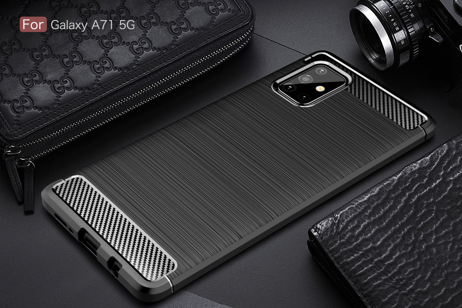 Samsung A71-5G Carbon Fibre TPU Case Slim Shockproof Cover Black