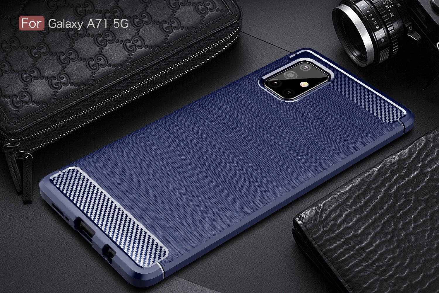 Samsung A71-5G Carbon Fibre TPU Case Slim Shockproof Cover Navy