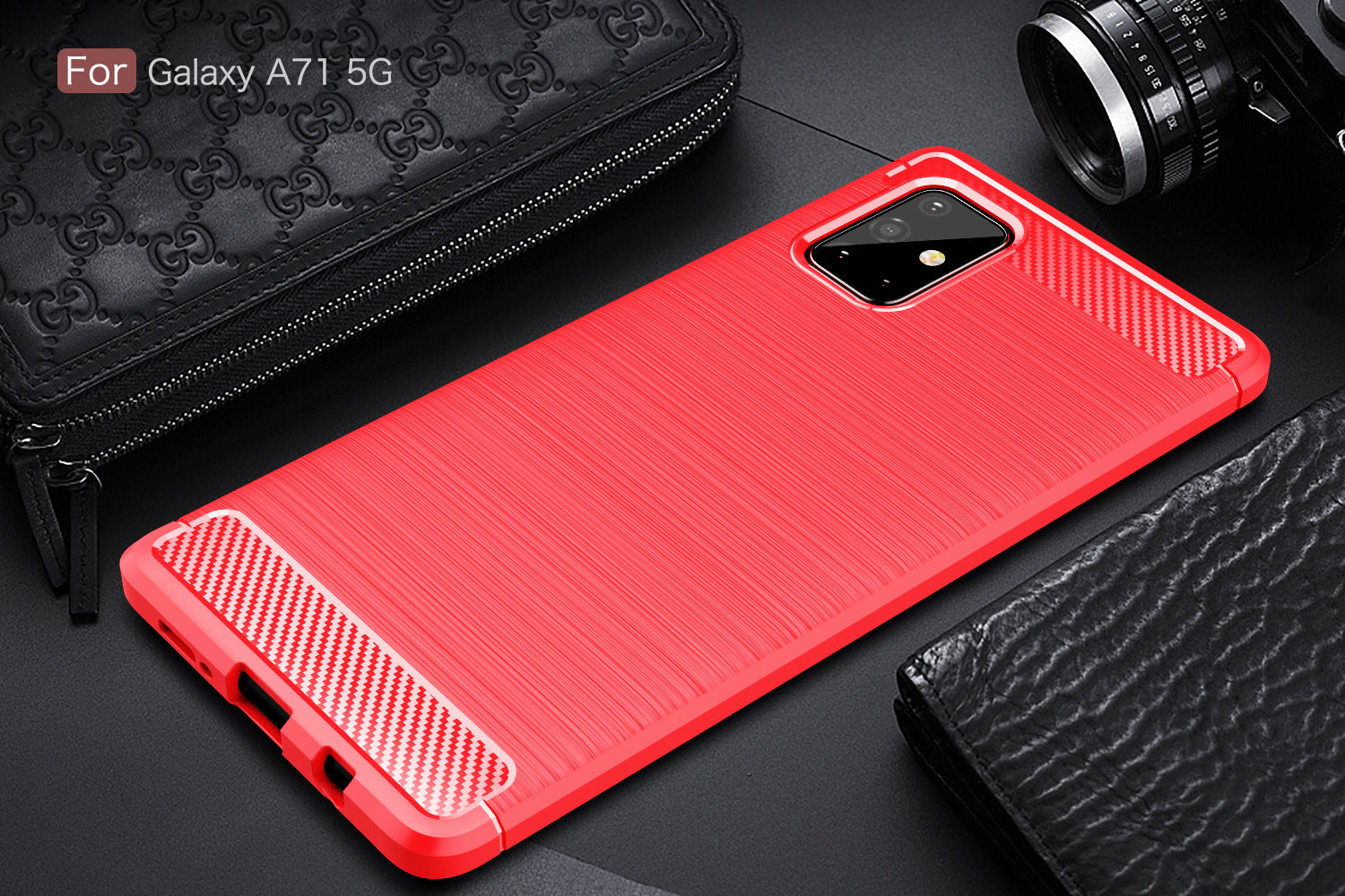 Samsung A71-5G Carbon Fibre TPU Case Slim Shockproof Cover Red