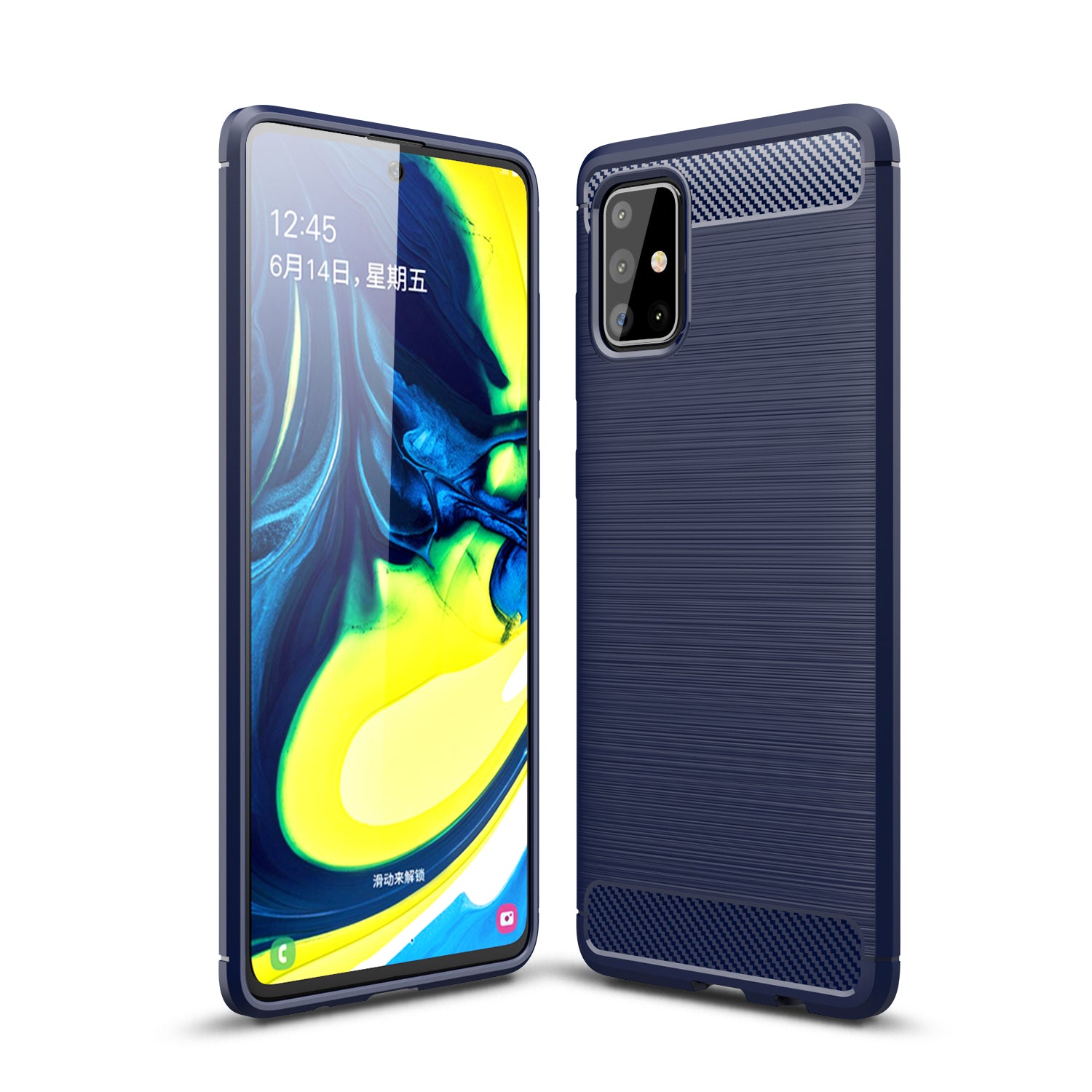 Samsung A71 Carbon Fibre TPU Case Slim Shockproof Cover Navy
