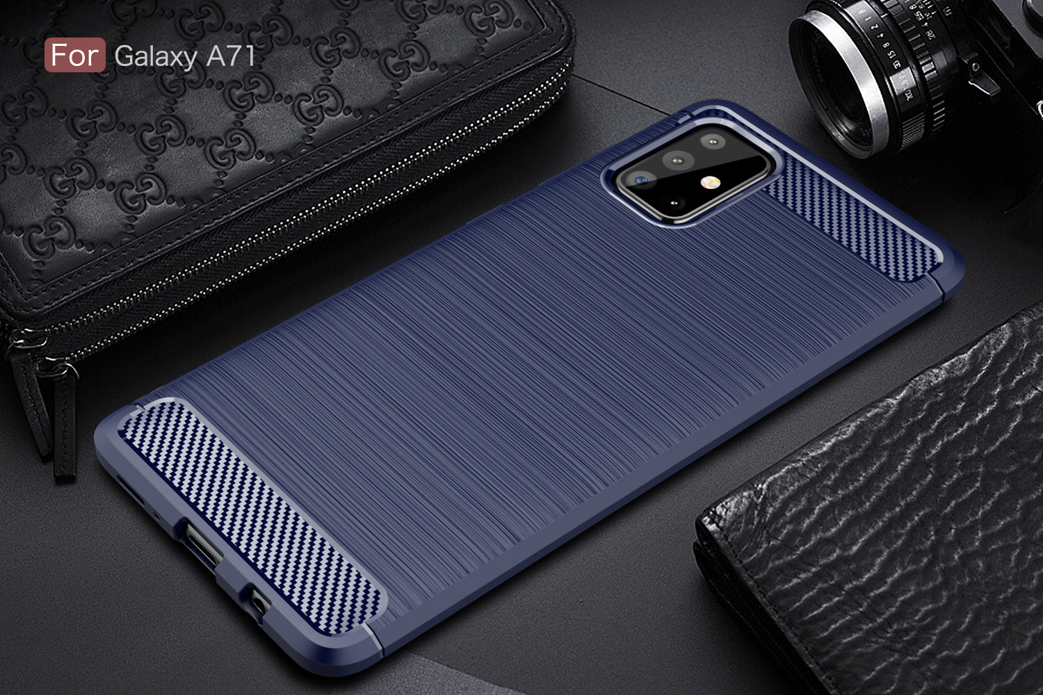 Samsung A71 Carbon Fibre TPU Case Slim Shockproof Cover Navy