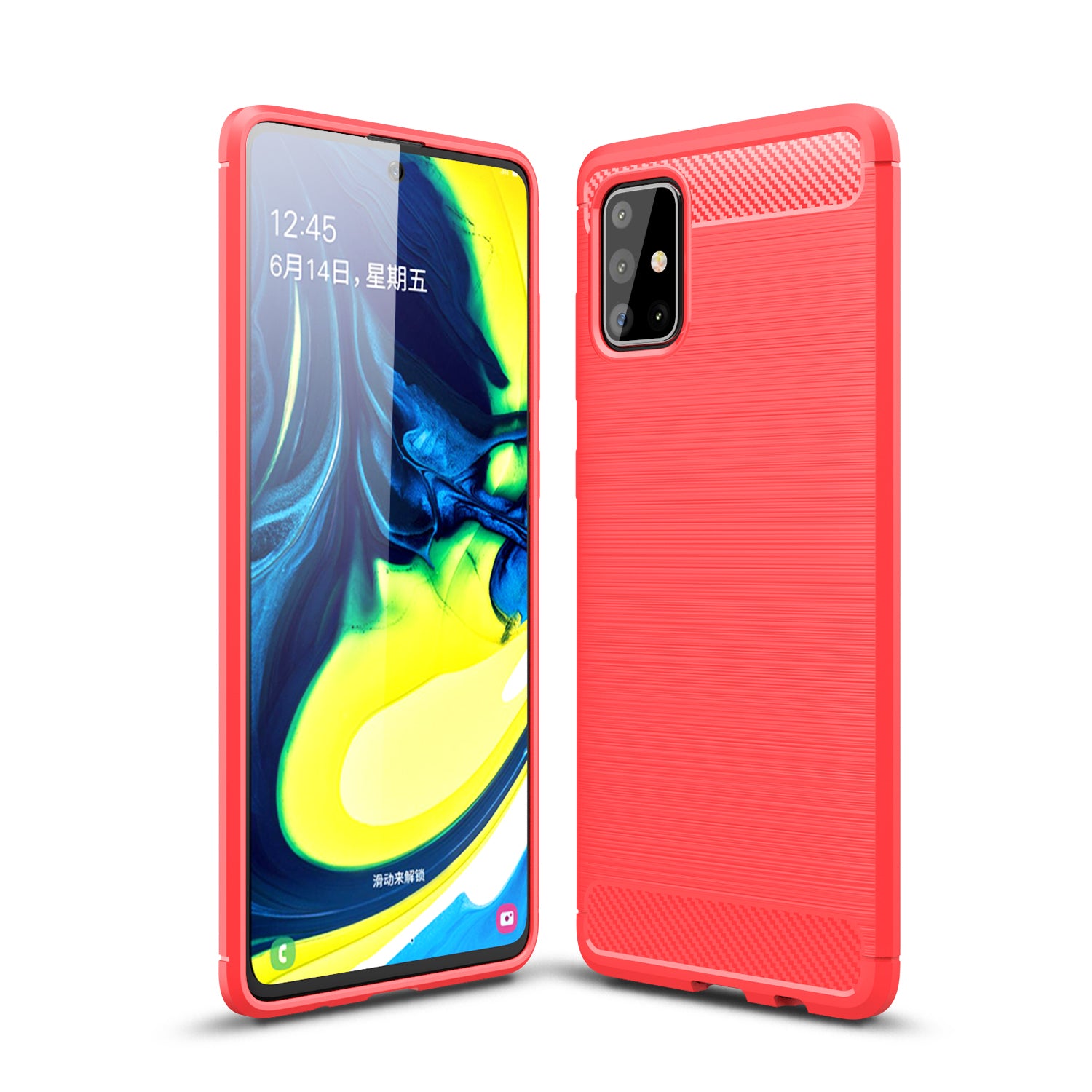 Samsung A71 Carbon Fibre TPU Case Slim Shockproof Cover Red