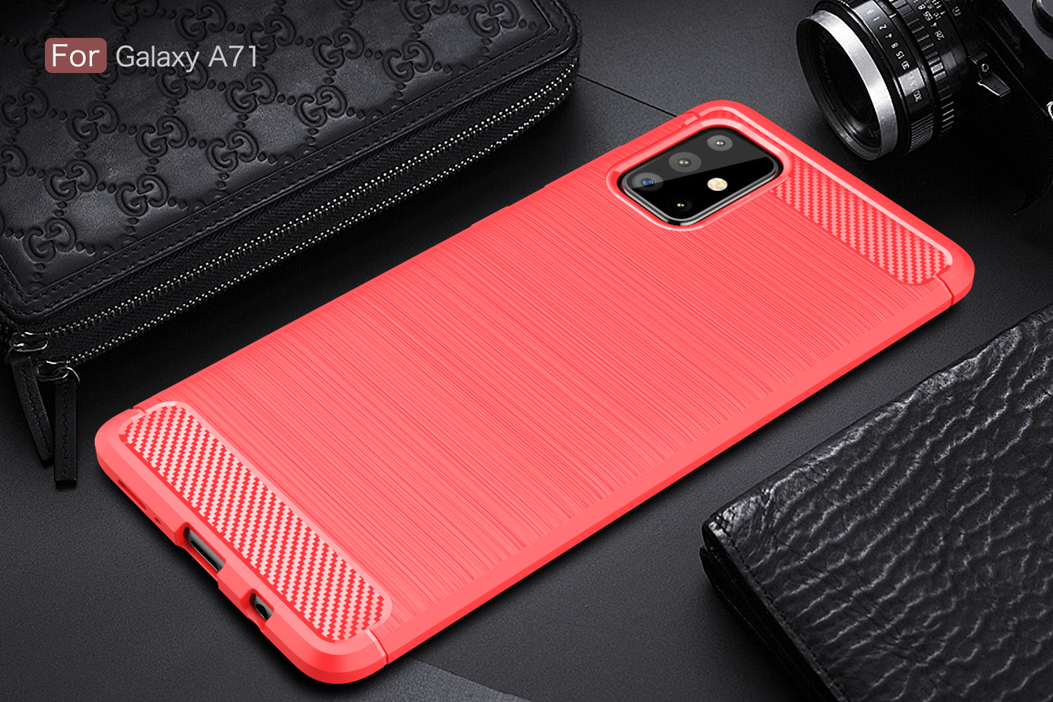 Samsung A71 Carbon Fibre TPU Case Slim Shockproof Cover Red