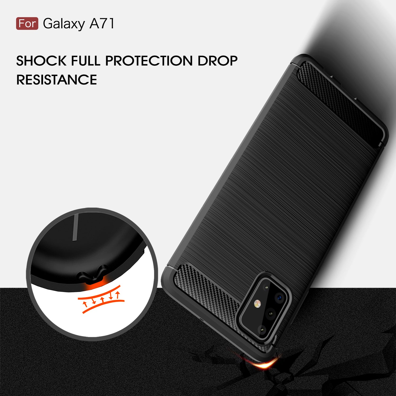 Samsung A71 Carbon Fibre TPU Case Slim Shockproof Cover Black