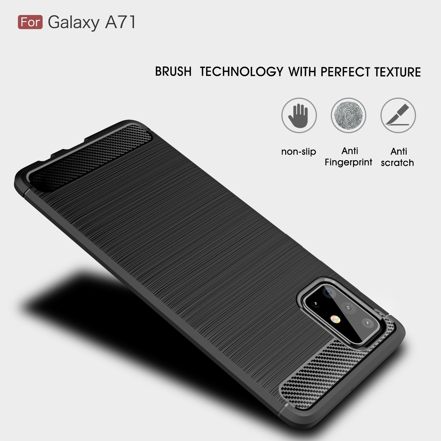 Samsung A71 Carbon Fibre TPU Case Slim Shockproof Cover Black