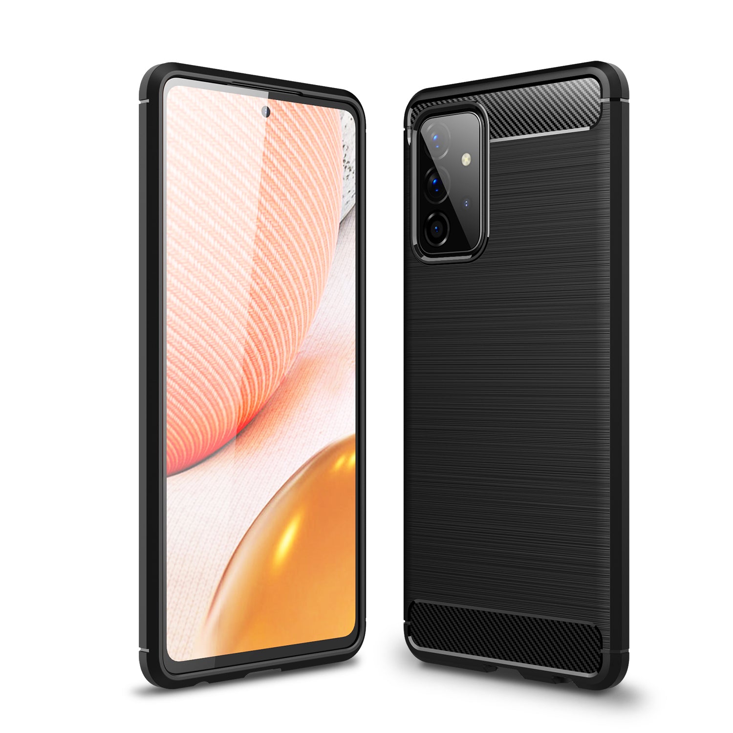 Samsung A72 Carbon Fibre TPU Case Slim Shockproof Cover Black
