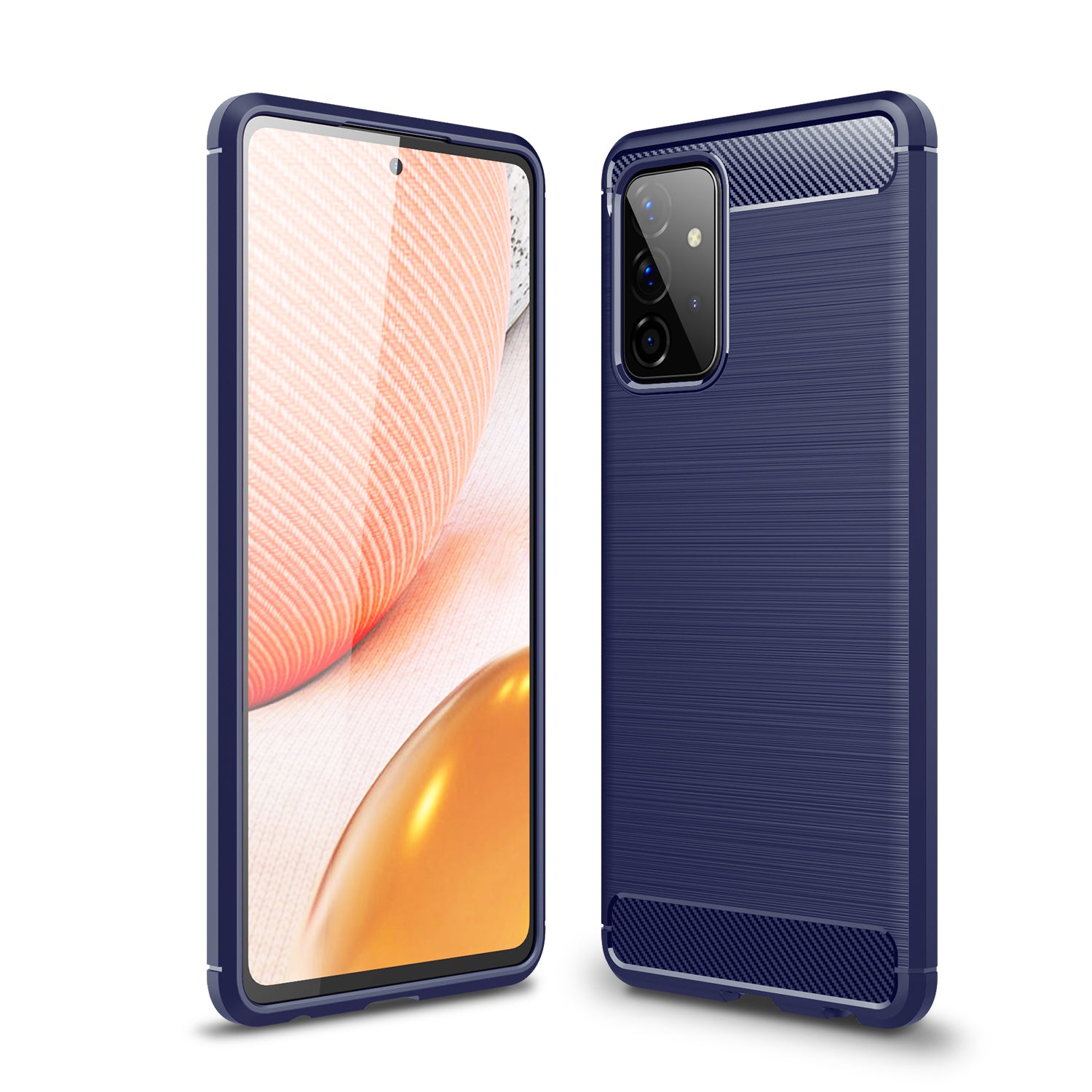 Samsung A72 Carbon Fibre TPU Case Slim Shockproof Cover Navy