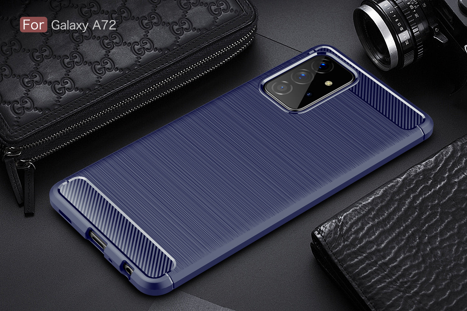 Samsung A72 Carbon Fibre TPU Case Slim Shockproof Cover Navy