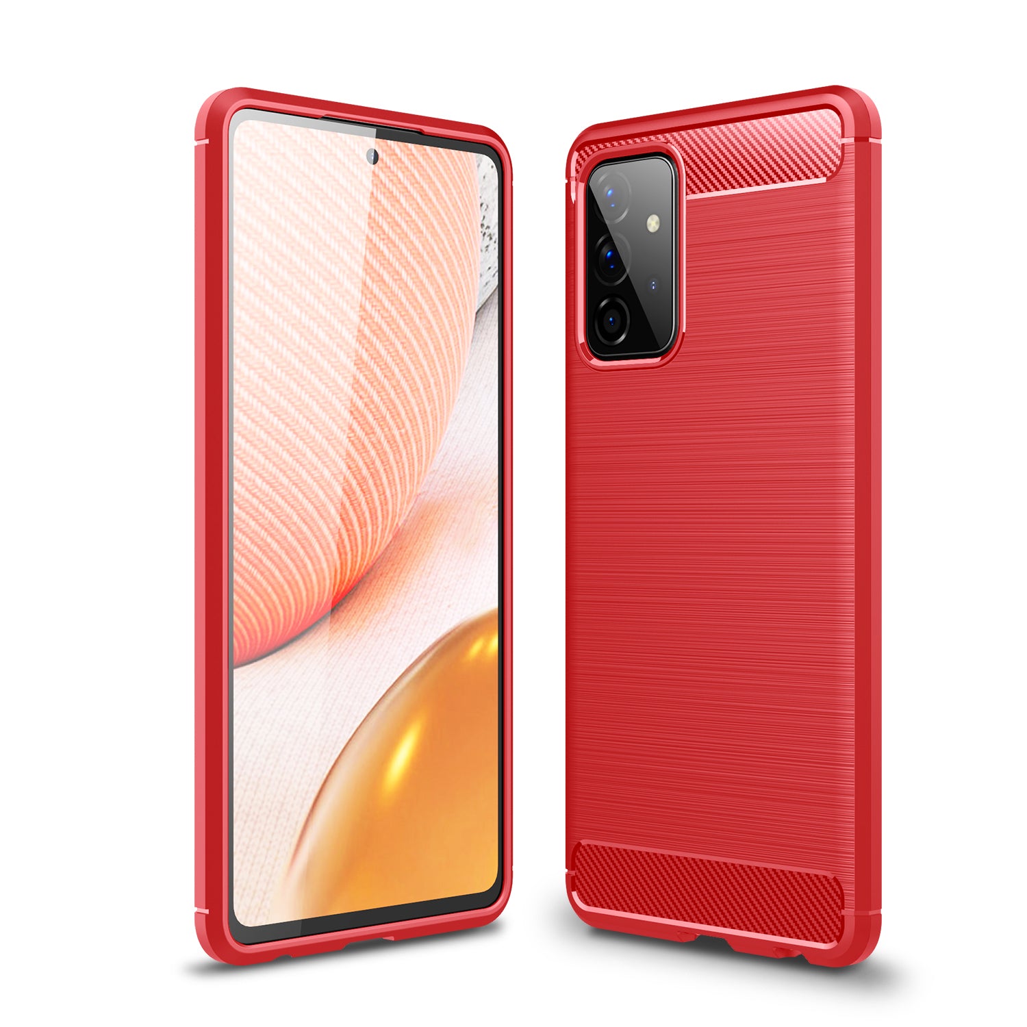 Samsung A72 Carbon Fibre TPU Case Slim Shockproof Cover Red