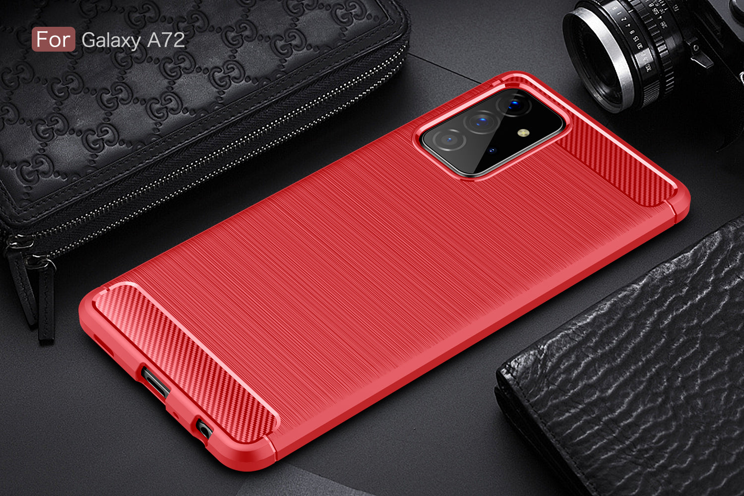 Samsung A72 Carbon Fibre TPU Case Slim Shockproof Cover Red