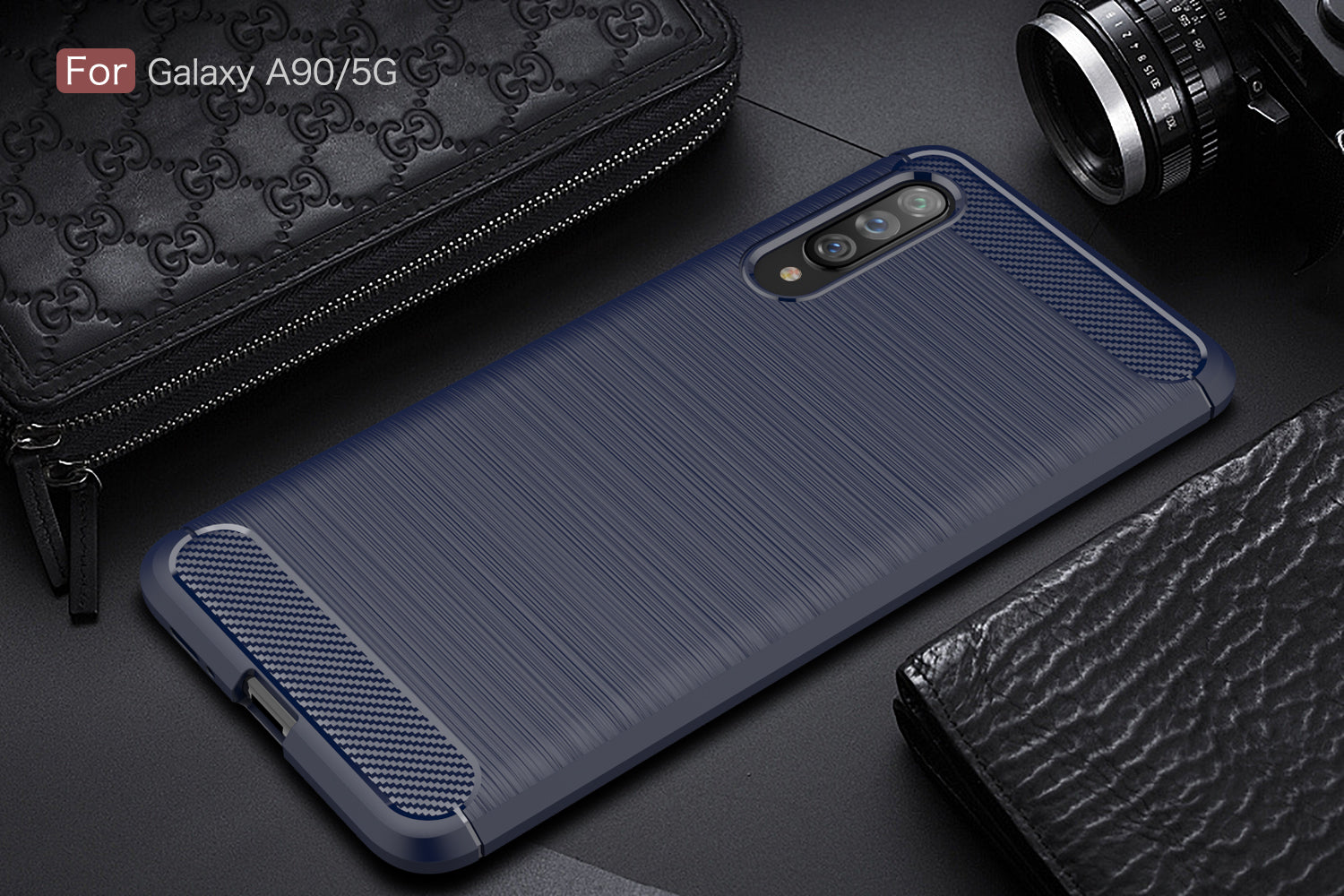 Samsung A90-5G Carbon Fibre TPU Case Slim Shockproof Cover Navy