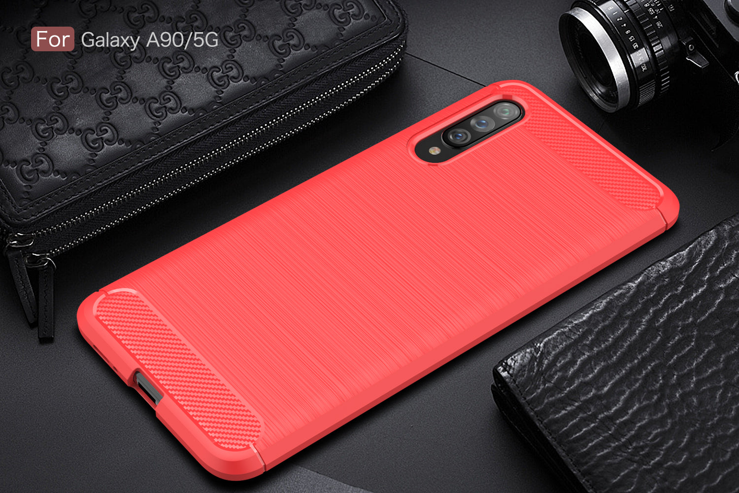 Samsung A90-5G Carbon Fibre TPU Case Slim Shockproof Cover Red