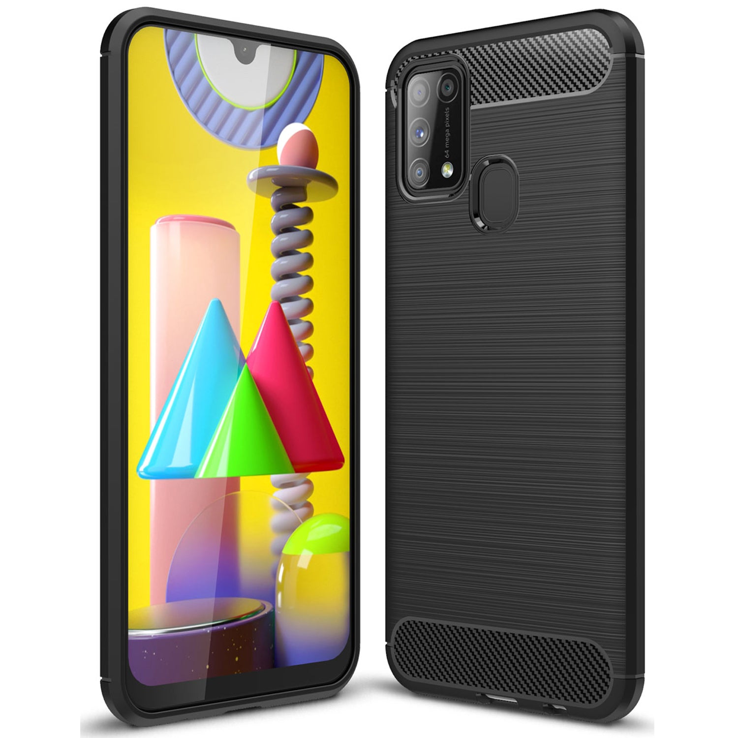Samsung M31 Carbon Fibre TPU Case Slim Shockproof Cover Black