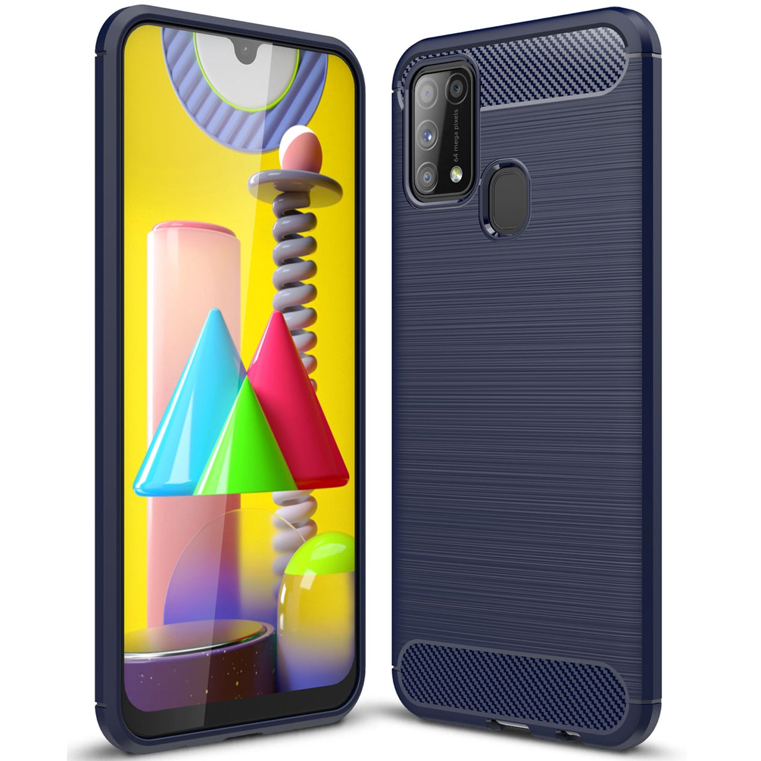 Samsung M31 Carbon Fibre TPU Case Slim Shockproof Cover Navy