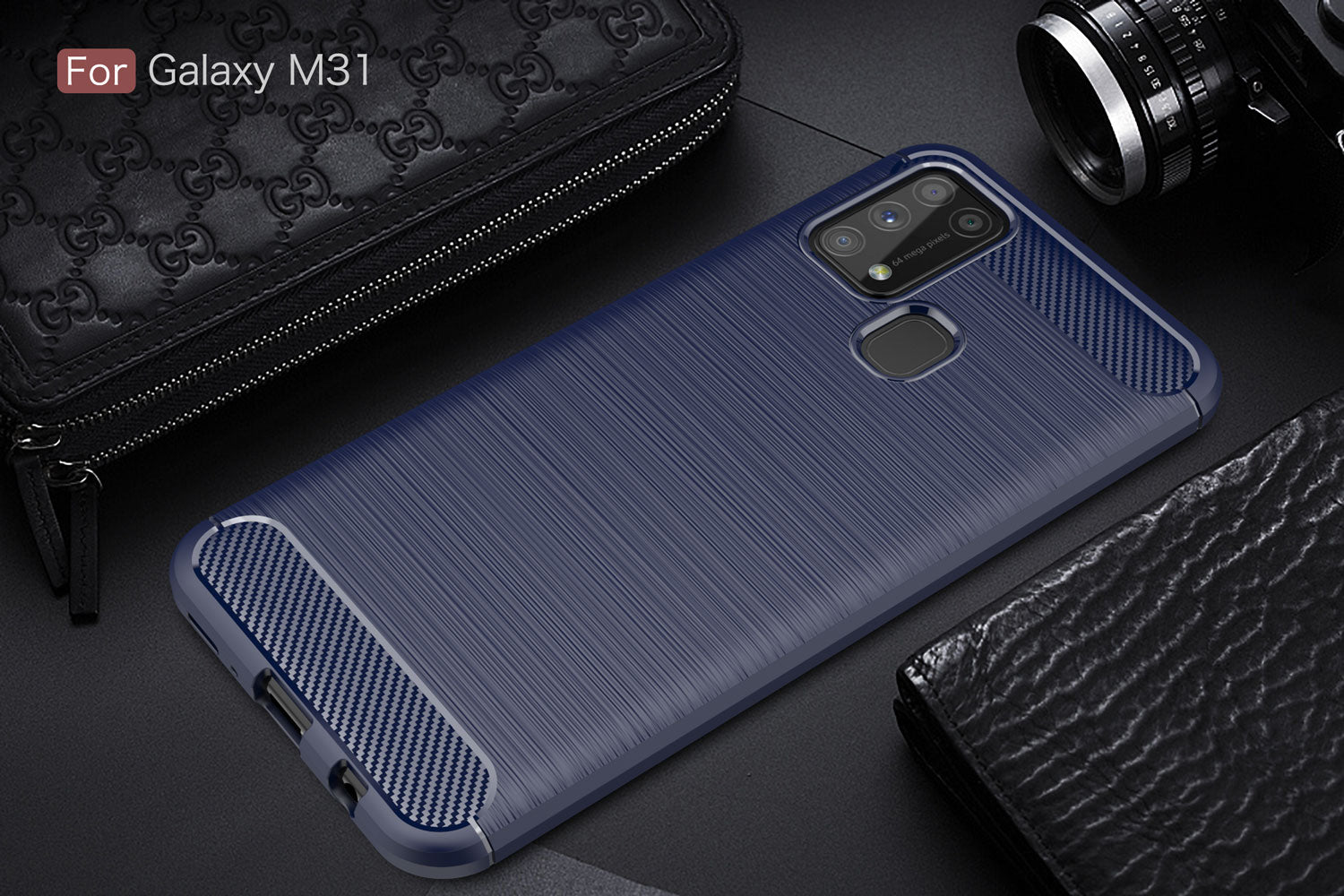Samsung M31 Carbon Fibre TPU Case Slim Shockproof Cover Navy