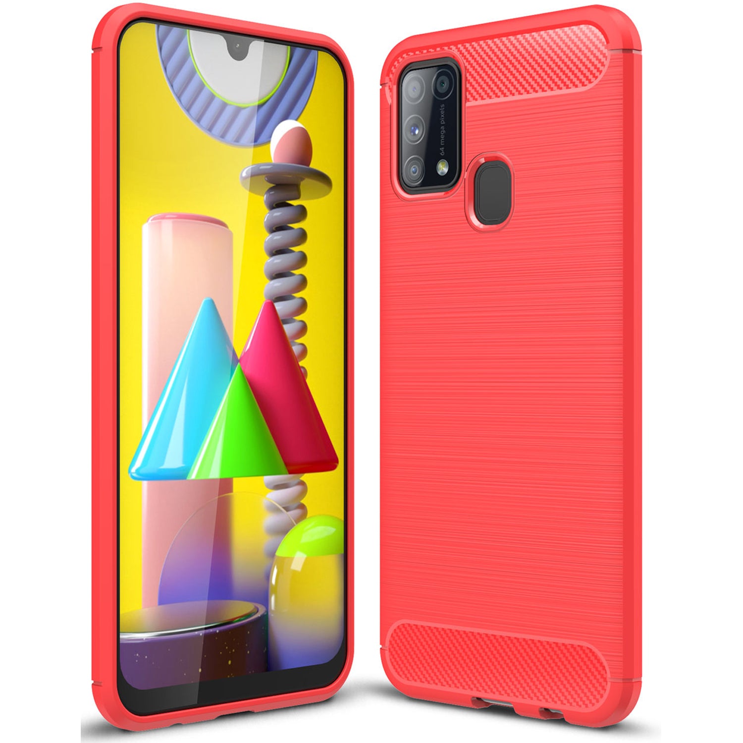 Samsung M31 Carbon Fibre TPU Case Slim Shockproof Cover Red